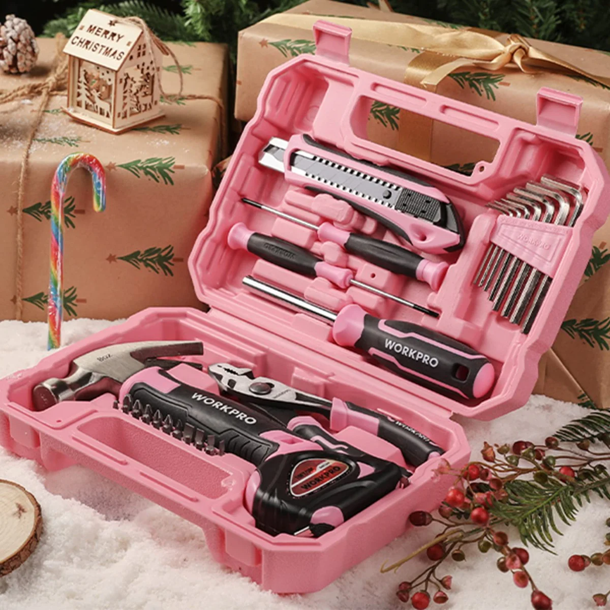 WORKPRO 35 Pcs Pink/Blue Household Tools Set with Storage Toolbox - Pink Ribbon - Image 2