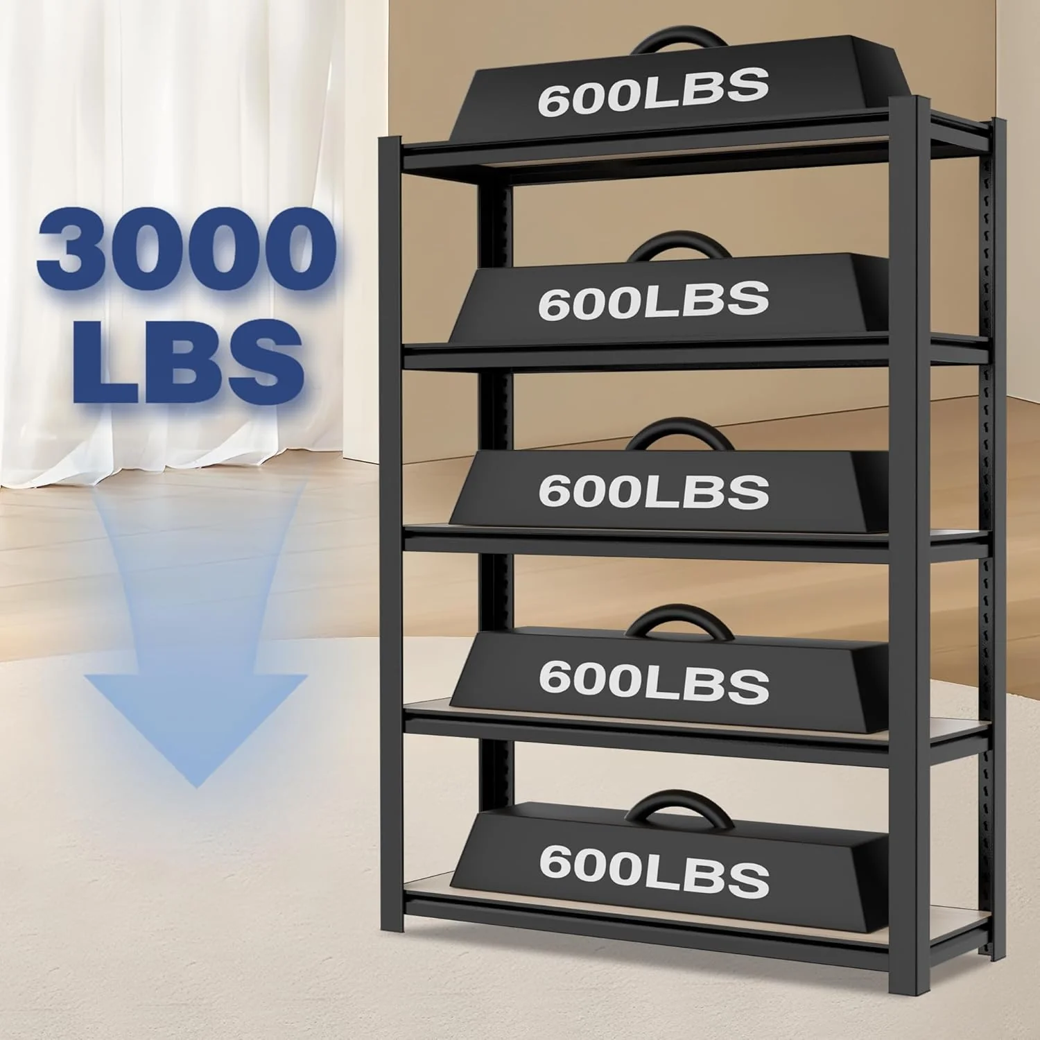 WORKPRO  5-Tier Heavy Duty Metal Particle Board Shelving Unit, 3000lbs Capacity-Black - Image 12