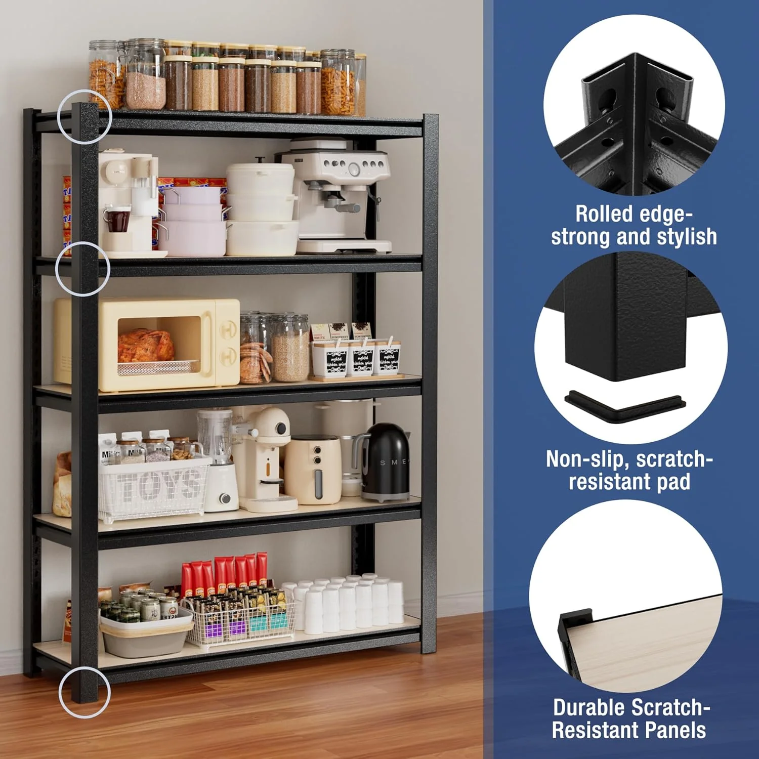 WORKPRO  5-Tier Heavy Duty Metal Particle Board Shelving Unit, 3000lbs Capacity-Black - Image 14