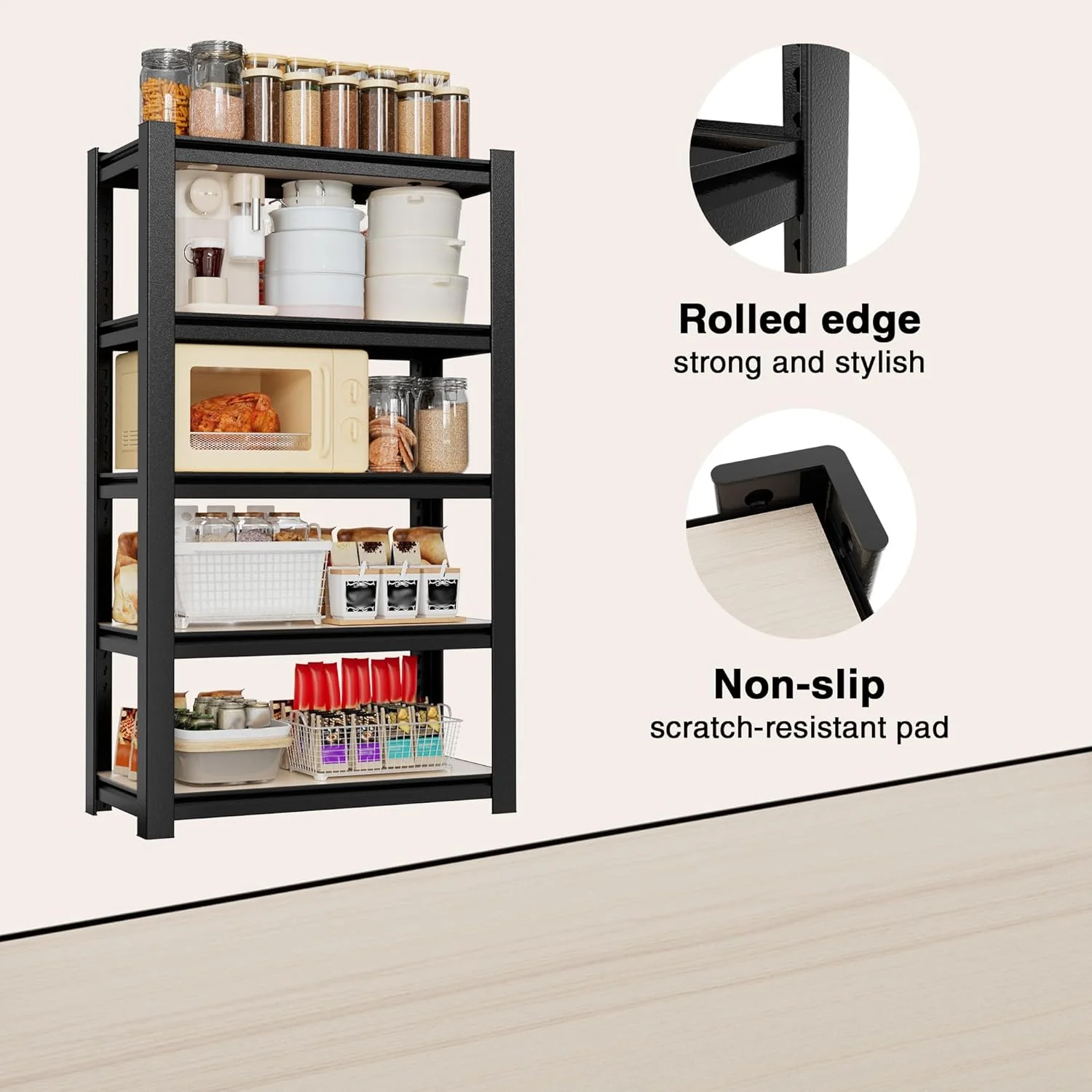 WORKPRO  5-Tier Heavy Duty Metal Particle Board Shelving Unit, 3000lbs Capacity-Black - Image 4