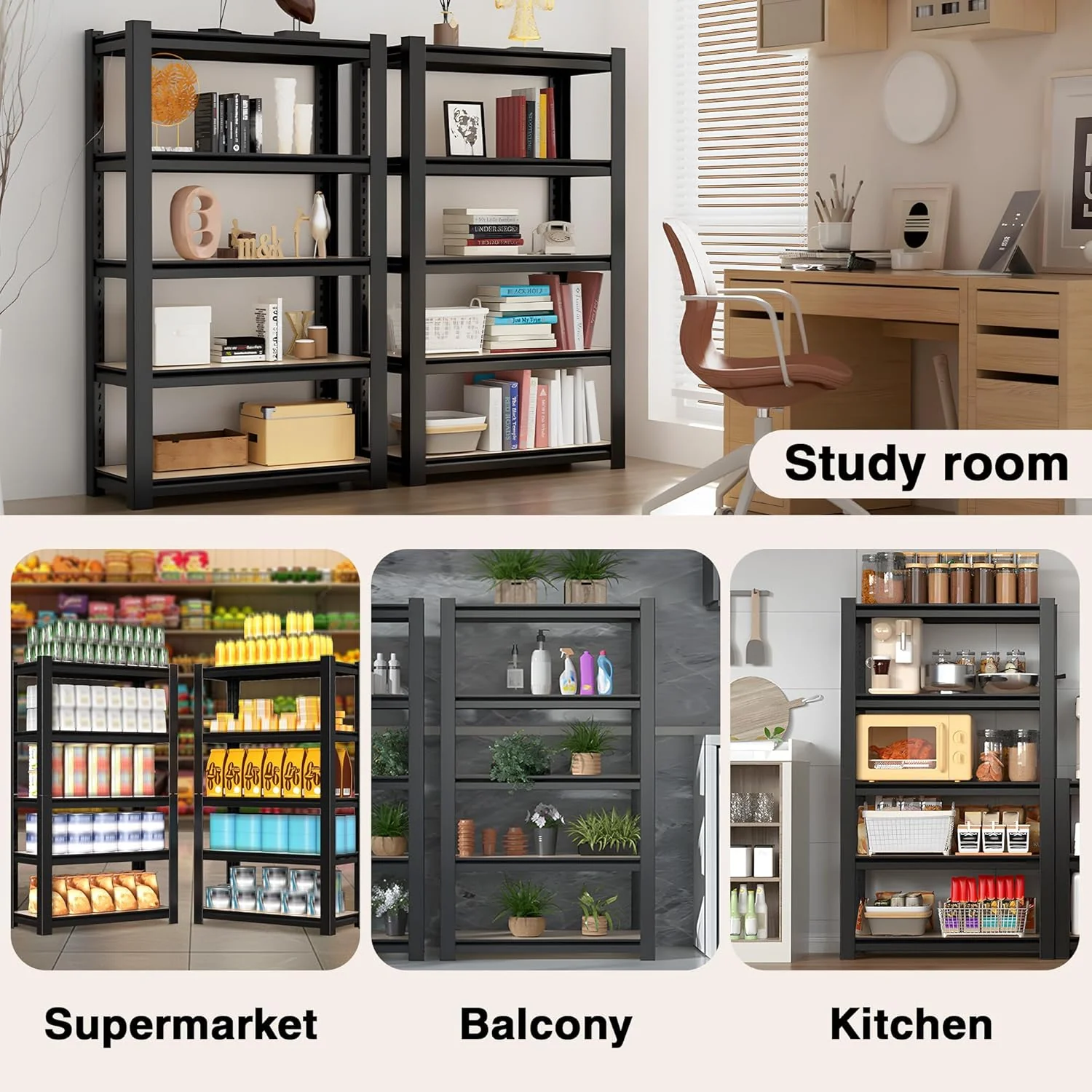 WORKPRO  5-Tier Heavy Duty Metal Particle Board Shelving Unit, 3000lbs Capacity-Black - Image 8