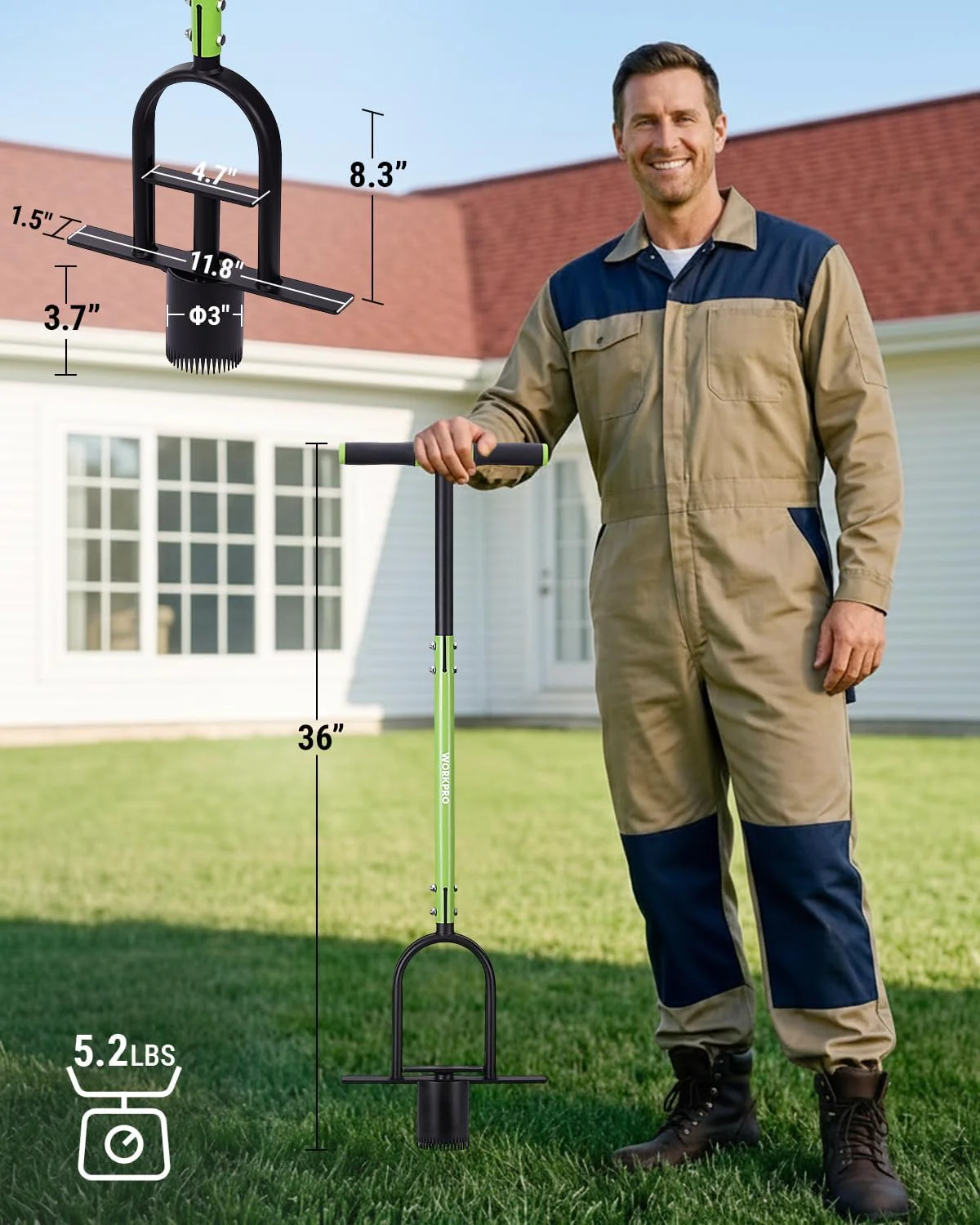 WORKPRO 36" Bulb Planter Tool, Long Handle Sod Plugger, Grass Plugger Tool with Serrated Base, Dual Pedals, Garden Tool for Planting, Transplanting, Weeding, Digging Holes for Tulips, Daffodils - Image 2
