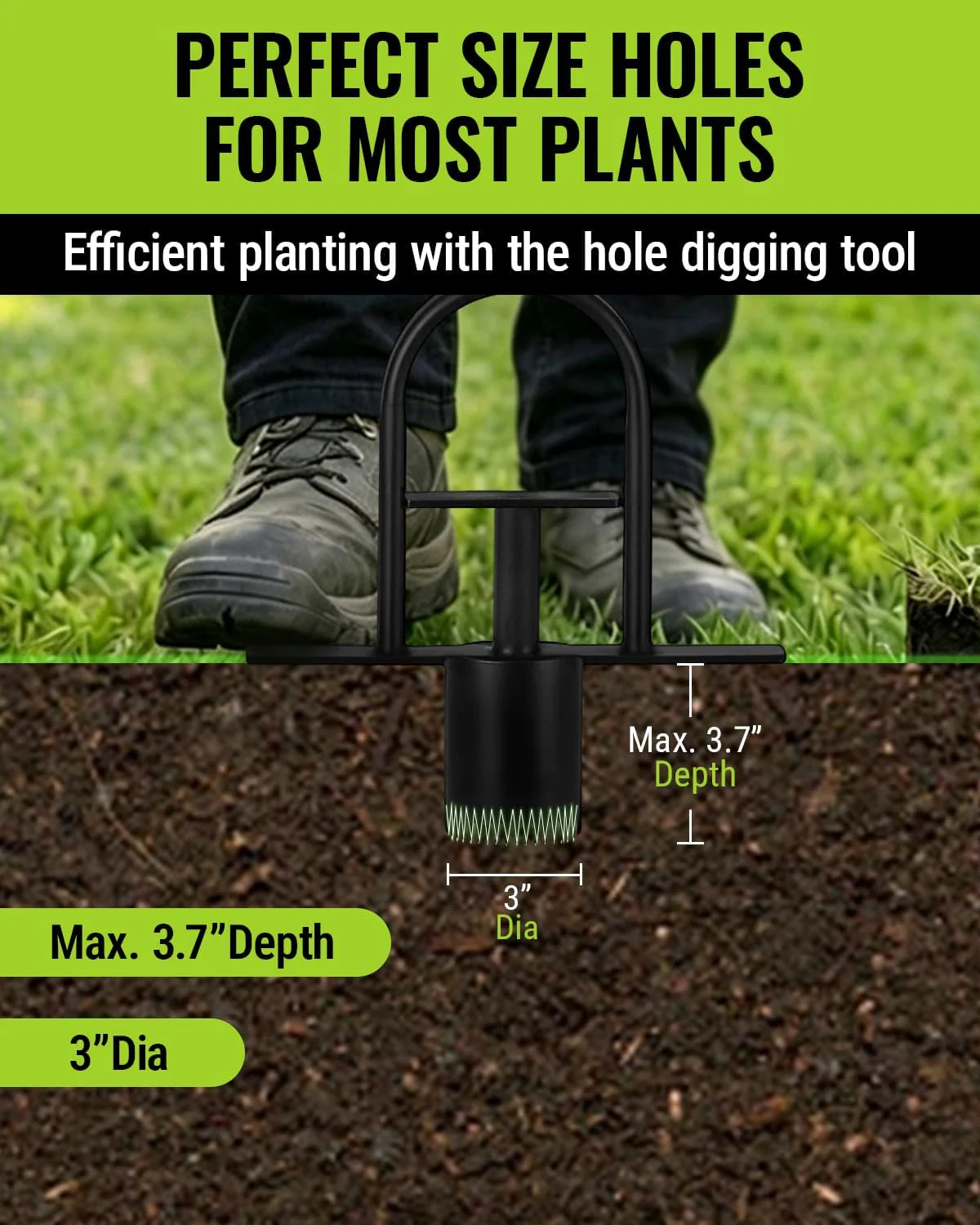 WORKPRO 36" Bulb Planter Tool, Long Handle Sod Plugger, Grass Plugger Tool with Serrated Base, Dual Pedals, Garden Tool for Planting, Transplanting, Weeding, Digging Holes for Tulips, Daffodils - Image 3