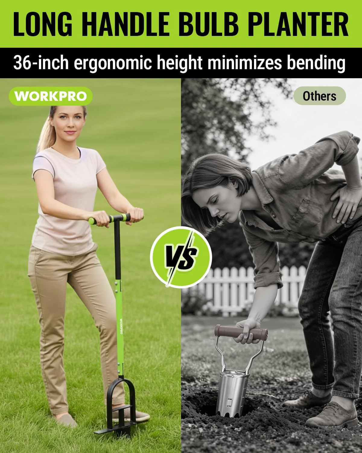 WORKPRO 36" Bulb Planter Tool, Long Handle Sod Plugger, Grass Plugger Tool with Serrated Base, Dual Pedals, Garden Tool for Planting, Transplanting, Weeding, Digging Holes for Tulips, Daffodils - Image 7