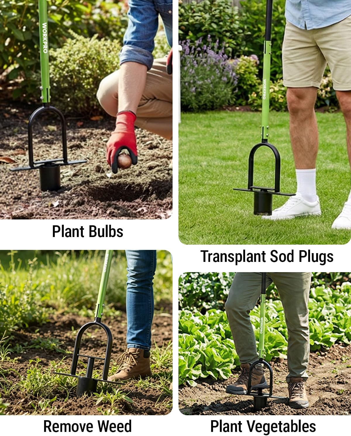 WORKPRO 36" Bulb Planter Tool, Long Handle Sod Plugger, Grass Plugger Tool with Serrated Base, Dual Pedals, Garden Tool for Planting, Transplanting, Weeding, Digging Holes for Tulips, Daffodils - Image 8