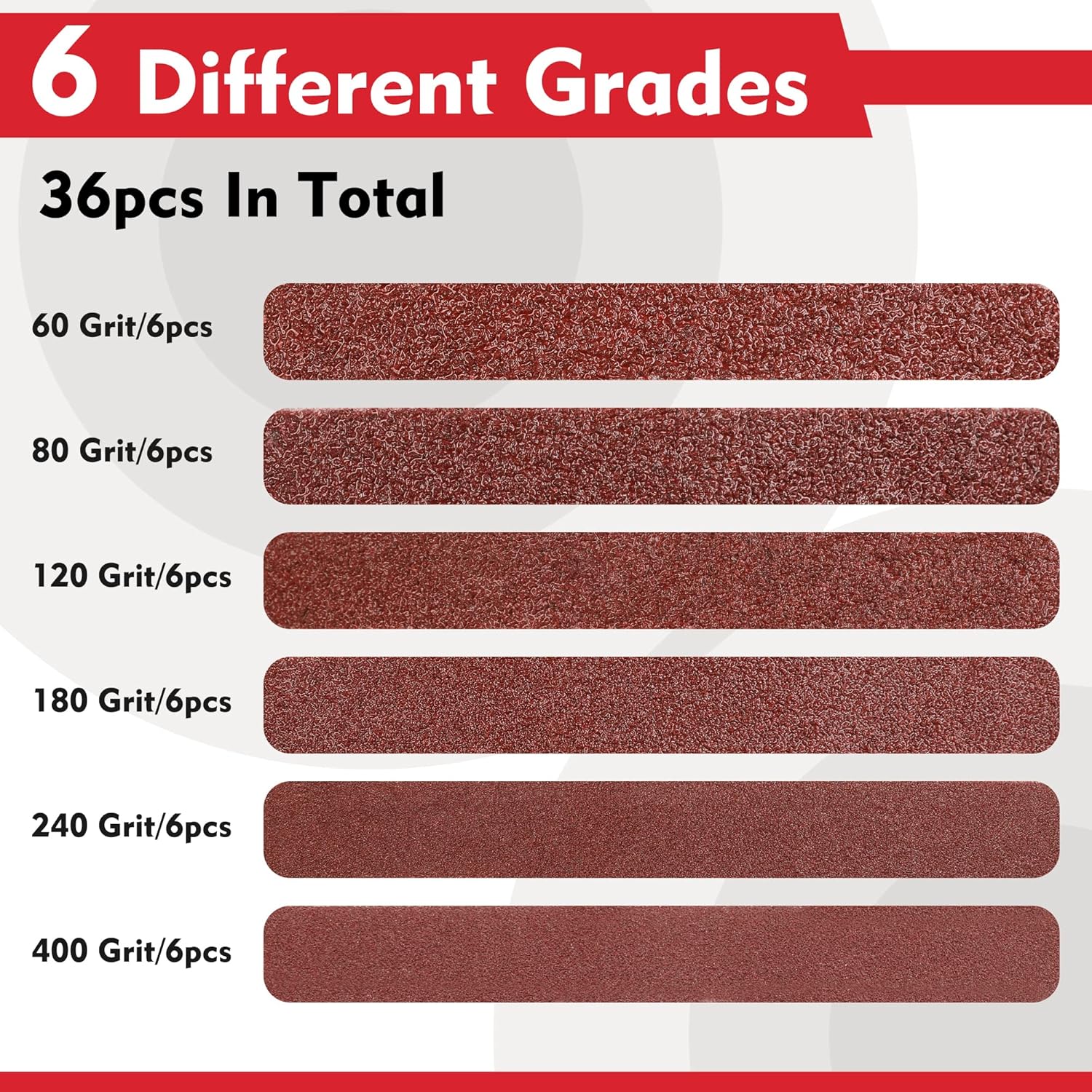WORKPRO 36 Pack 1 x 30 Inch Sanding Belts, Sandpaper Kit, Aluminum Oxide Abrasive Belts, 6 PCS Each of 60/80/120/180/240/400 Grit, Belt Sander Tools for Woodworking, Metal Polishing, Knife Sharpening - Image 2