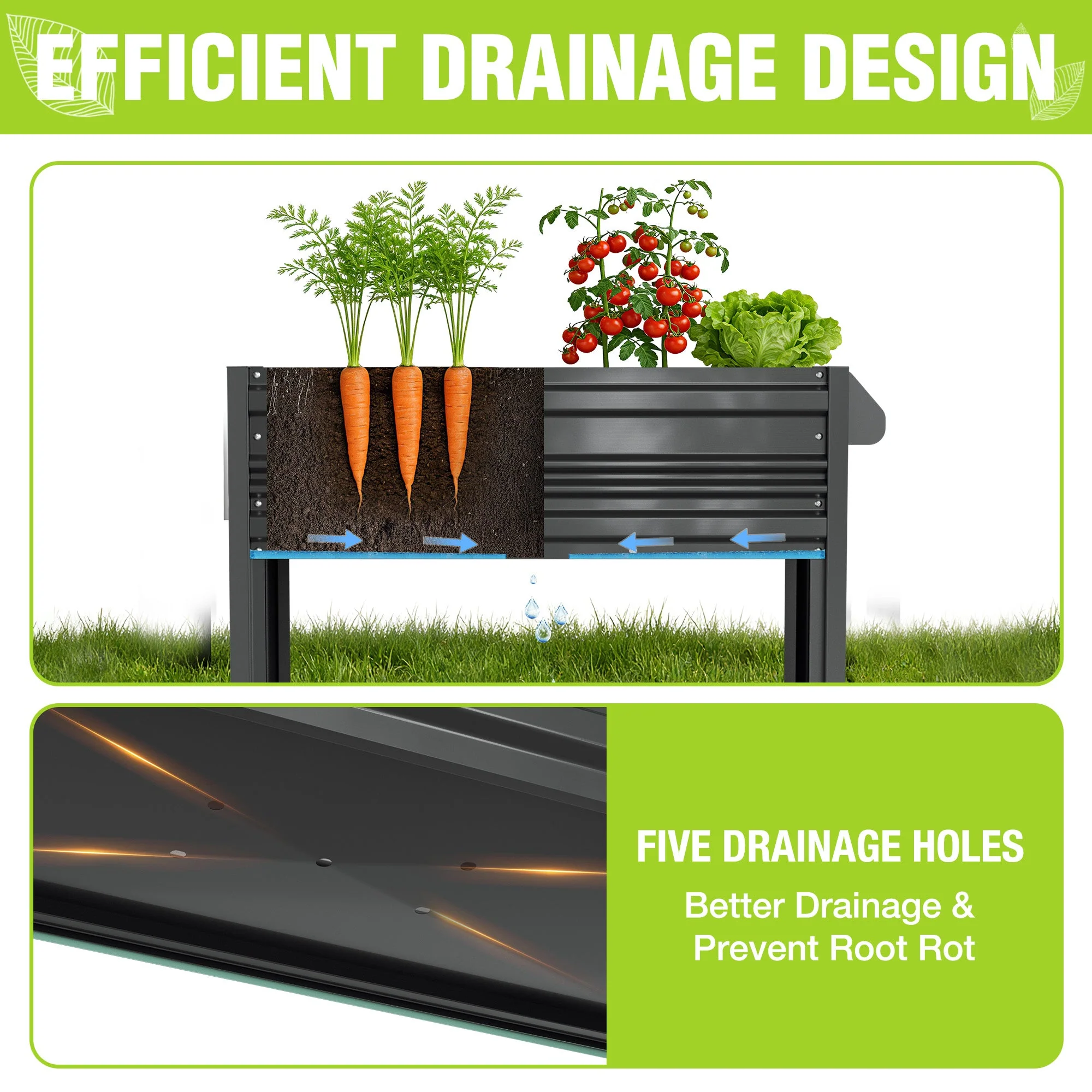 WORKPRO 37in Outdoor Galvanized Raised Garden Bed with Legs and Wheels, Black - Image 5