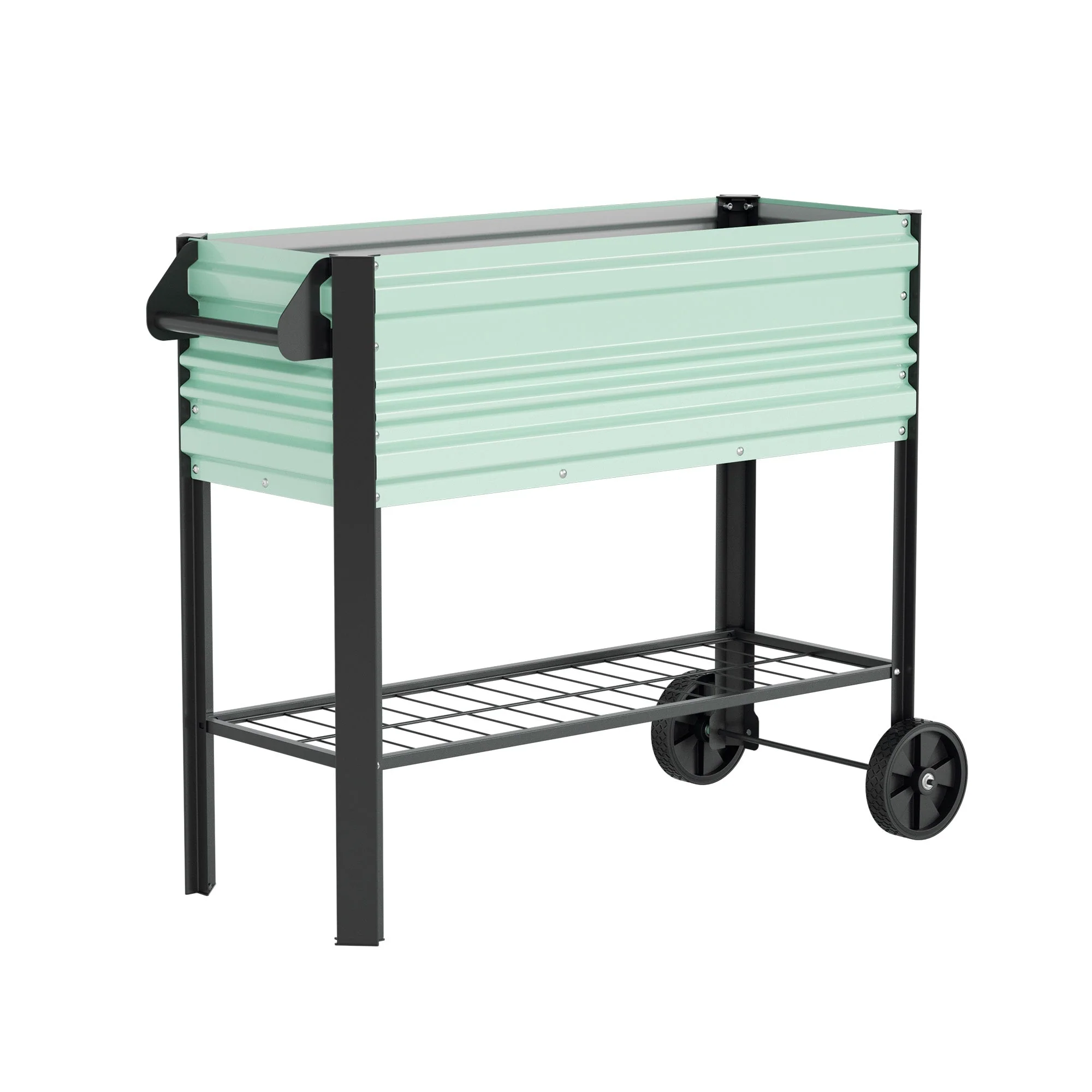 WORKPRO 37in Outdoor Galvanized Raised Garden Bed with Legs and Wheels, Green - Image 2