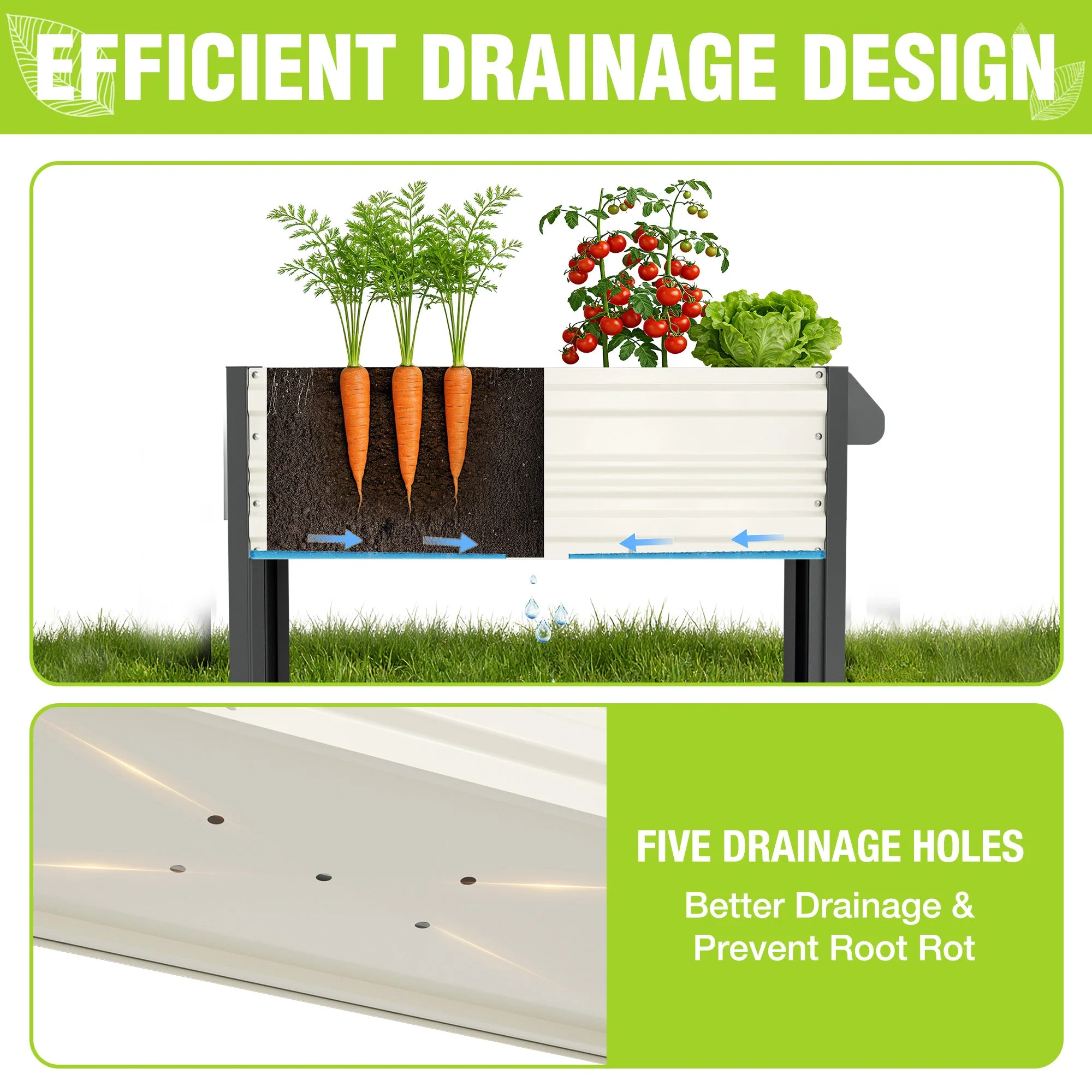 WORKPRO 37in Outdoor Galvanized Raised Garden Bed with Legs and Wheels, White - Image 6