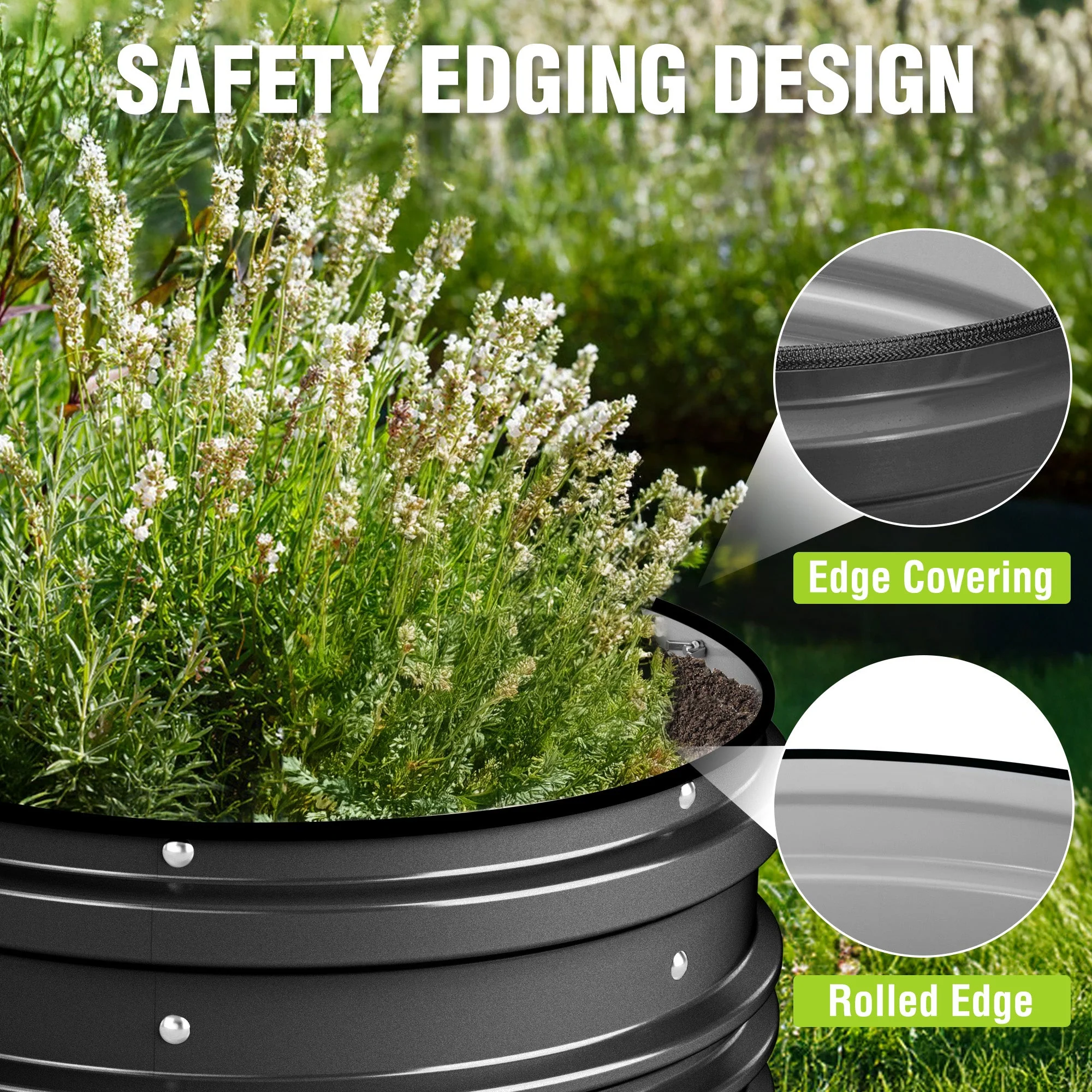 WORKPRO 3Pcs 2x2x1ft Galvanized Raised Garden Bed Set, Rust & Corrosion Protection, Easy Assembly, Safe Edge, Ideal for Vegetables & Flowers, Black - Image 5