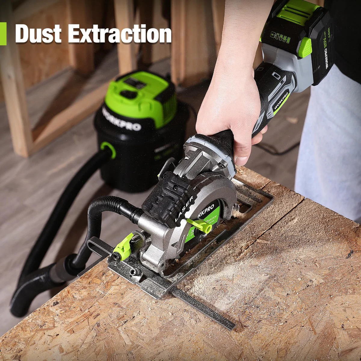 WORKPRO 4-1/2" Compact Cordless Mini Circular Saw, 20V 4.0Ah Battery, Fast Charger, 3 Saw Blades, 4500RPM - Image 6