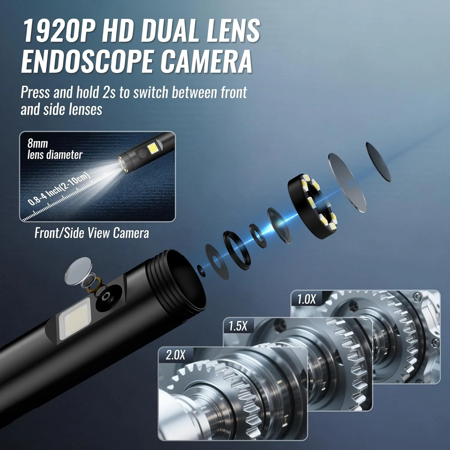WORKPRO 4.3-Inch Rechargeable Industrial Endoscope Camera, IP67 Waterproof 1920P HD Dual Lens Borescope with 9 Adjustable LEDs, Inspection Camera with 16.4 ft Semi Rigid Cable - Image 3