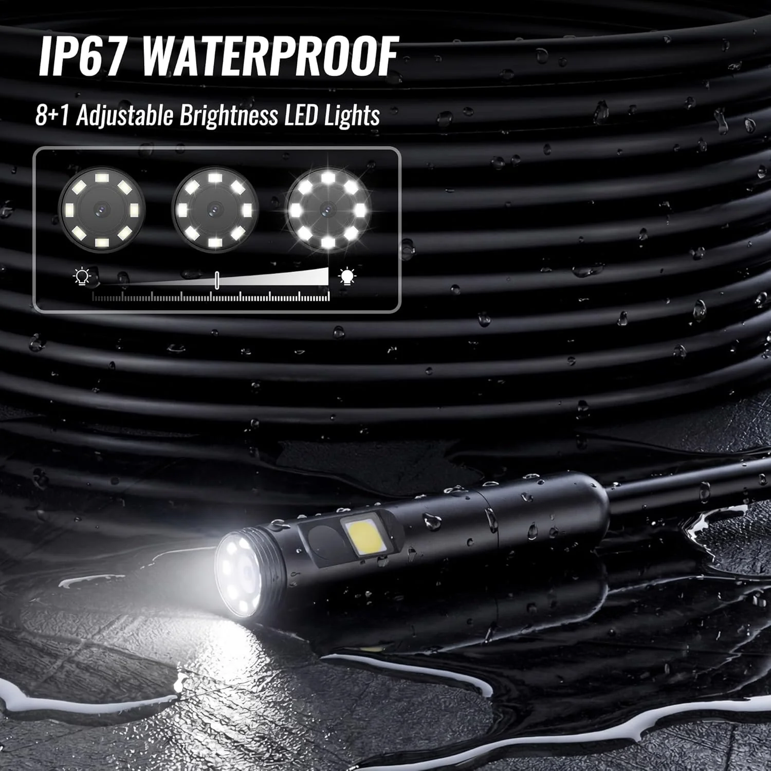 WORKPRO 4.3-Inch Rechargeable Industrial Endoscope Camera, IP67 Waterproof 1920P HD Dual Lens Borescope with 9 Adjustable LEDs, Inspection Camera with 16.4 ft Semi Rigid Cable - Image 4