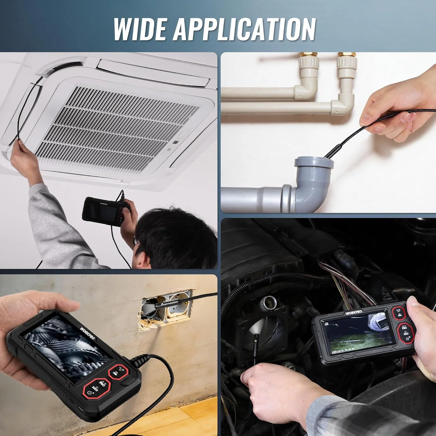 WORKPRO 4.3-Inch Rechargeable Industrial Endoscope Camera, IP67 Waterproof 1920P HD Dual Lens Borescope with 9 Adjustable LEDs, Inspection Camera with 16.4 ft Semi Rigid Cable - Image 7
