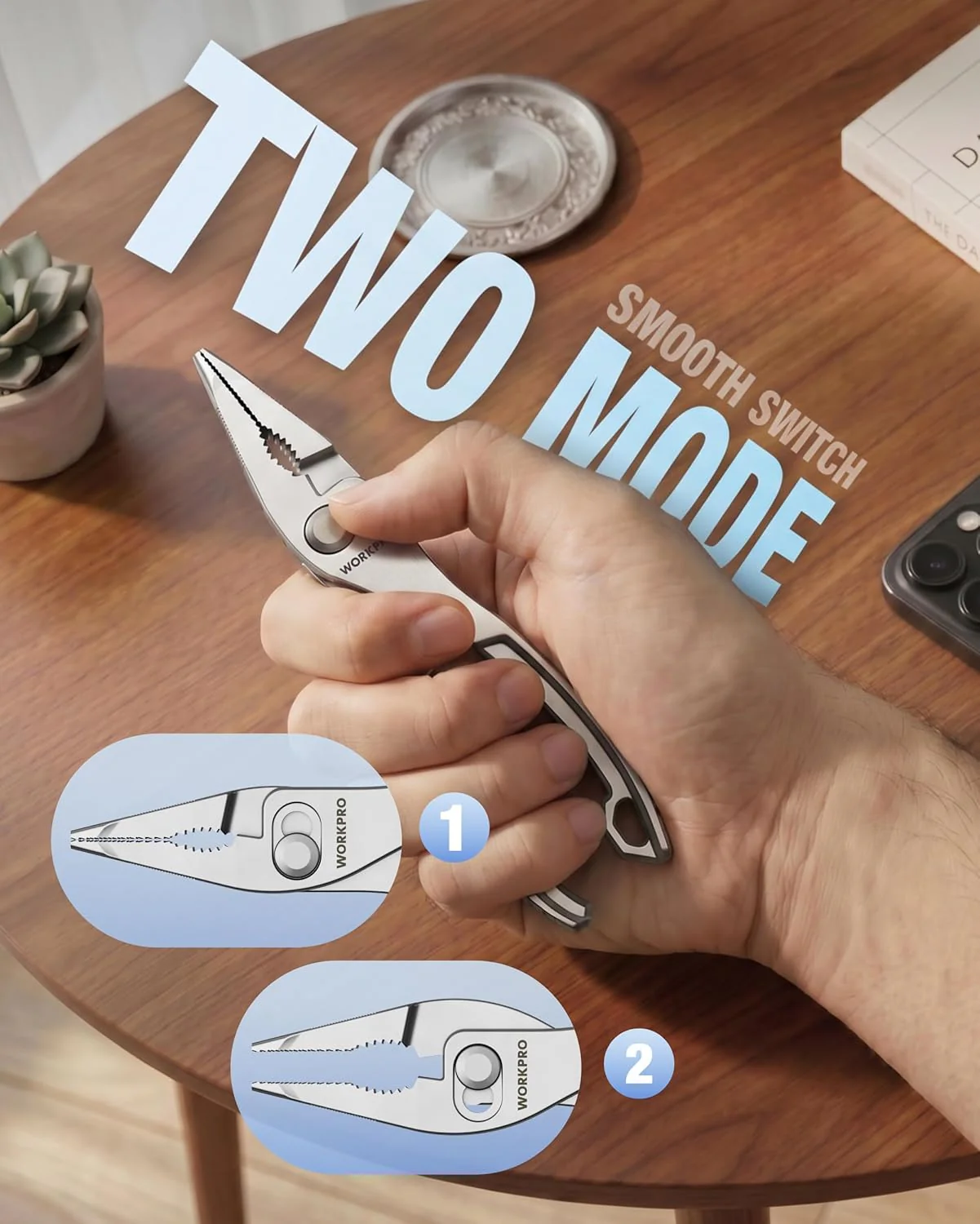 WORKPRO 4.5 Inch Long Nose Slip Joint Pliers, High-Toughness Alloy Steel Adjustable Pliers with Two-Position Smooth Switch, Anti-Rust Coating, Small Pliers for Tight Spaces & Versatile Use - Image 8