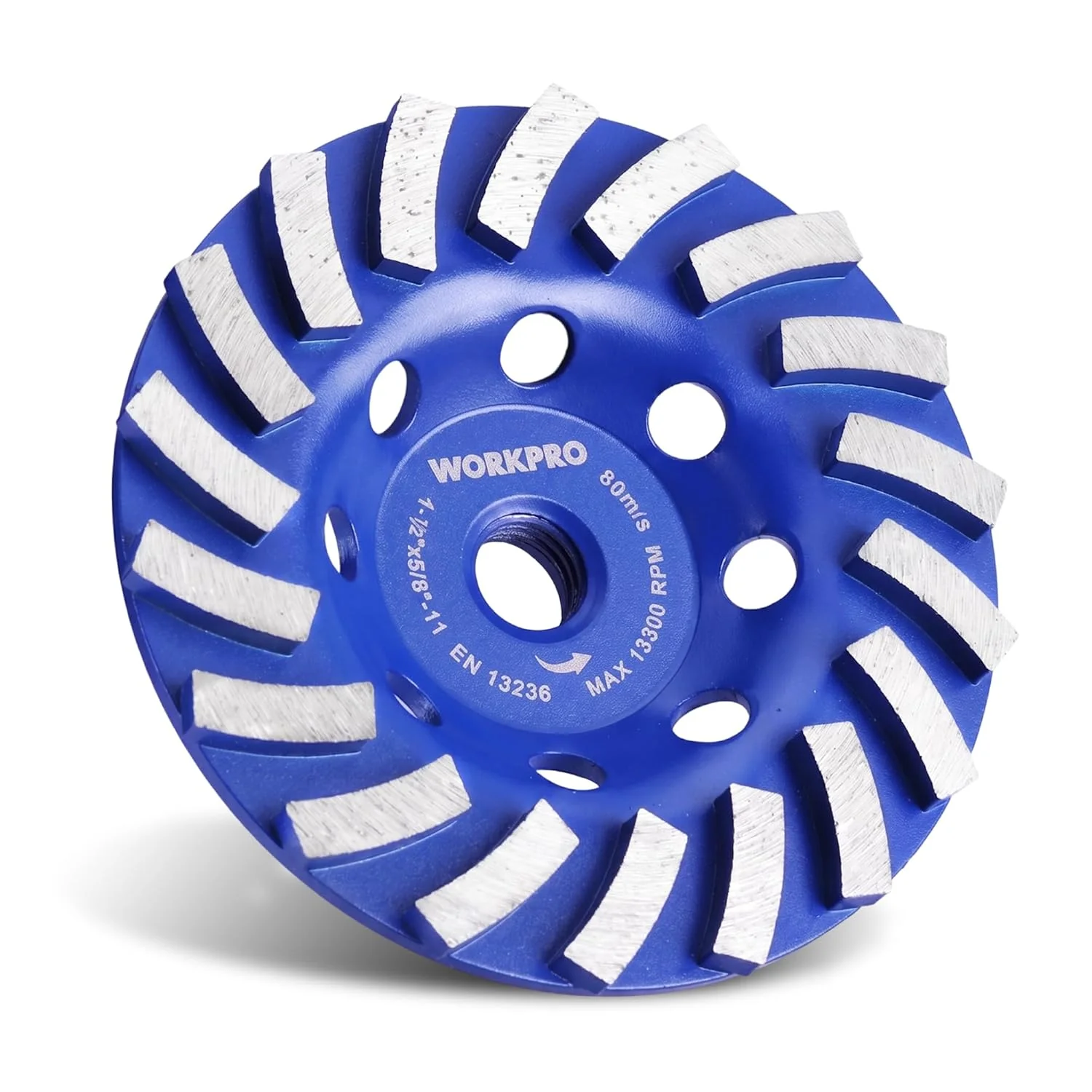 WORKPRO 4.5Inch Diamond Cup Wheel Cold Pressed Segmented Spiral Turbo Grinding Disc with 5/8-11 Thread for Angle Grinder, EN13236 Certified Concrete Grinding Wheel for Stone, Masonry, Surface Leveling