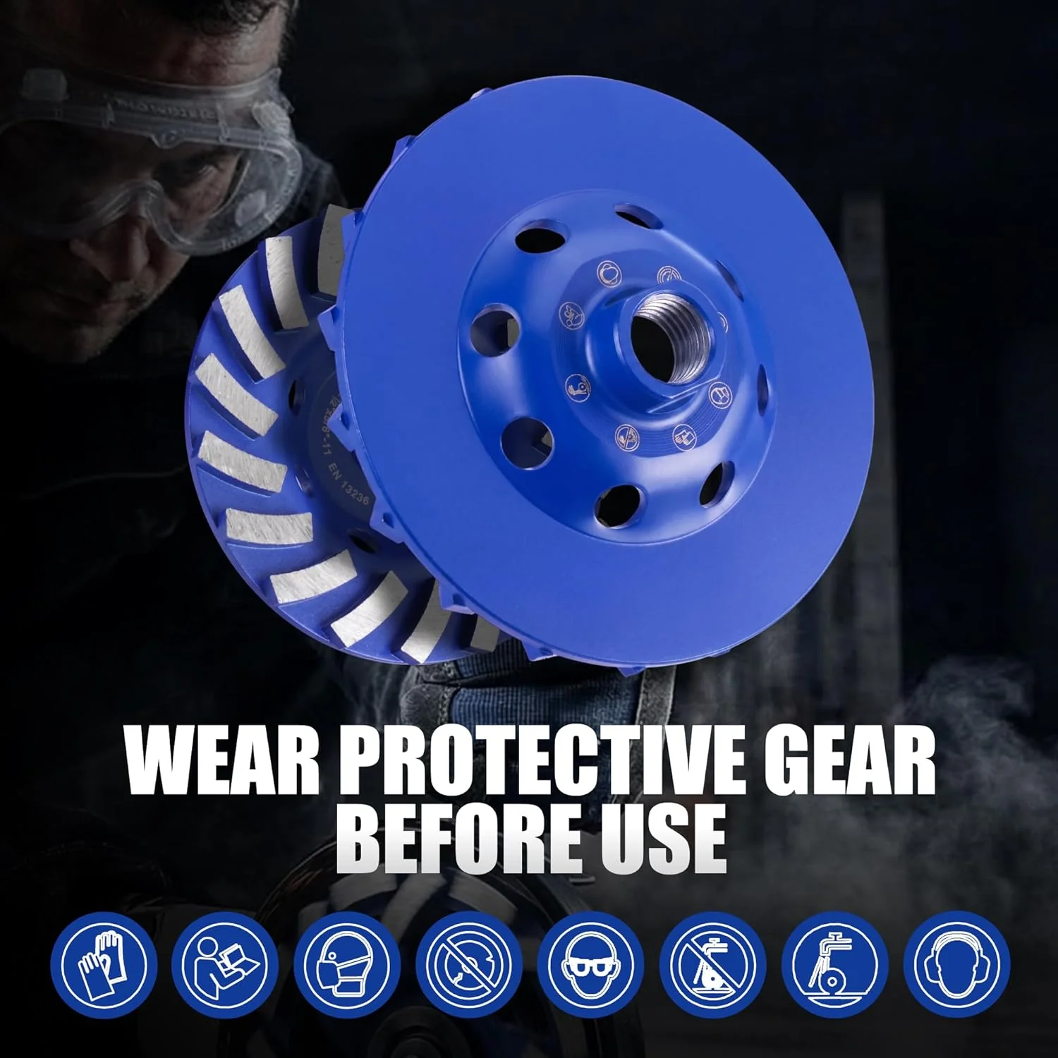 WORKPRO 4.5Inch Diamond Cup Wheel Cold Pressed Segmented Spiral Turbo Grinding Disc with 5/8-11 Thread for Angle Grinder, EN13236 Certified Concrete Grinding Wheel for Stone, Masonry, Surface Leveling - Image 7