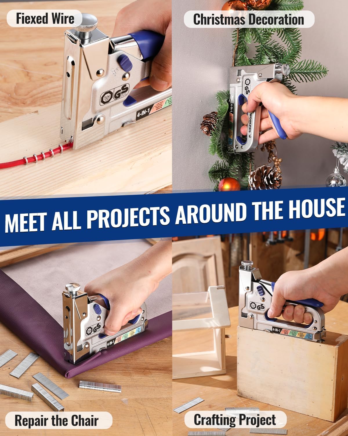 WORKPRO 4-in-1 Staple Gun, Manual Brad Nailer with 2000 Counts Staples, Upholstery Stapler Nail Gun for Fixing Material, Decoration, Carpentry, Furniture, Doors and Windows - Image 8
