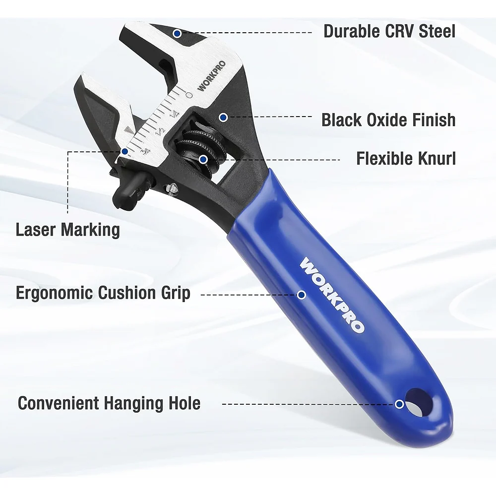 WORKPRO 4-Inch Mini Adjustable Wrench, Cr-V Steel Wide Jaw Black Oxide Wrench for Small Nuts, Metric & SAE Scales, for Home, Workshop and DIY - Image 7