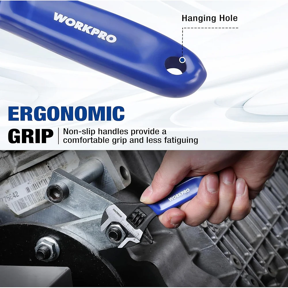 WORKPRO 4-Inch Mini Adjustable Wrench, Cr-V Steel Wide Jaw Black Oxide Wrench for Small Nuts, Metric & SAE Scales, for Home, Workshop and DIY - Image 8