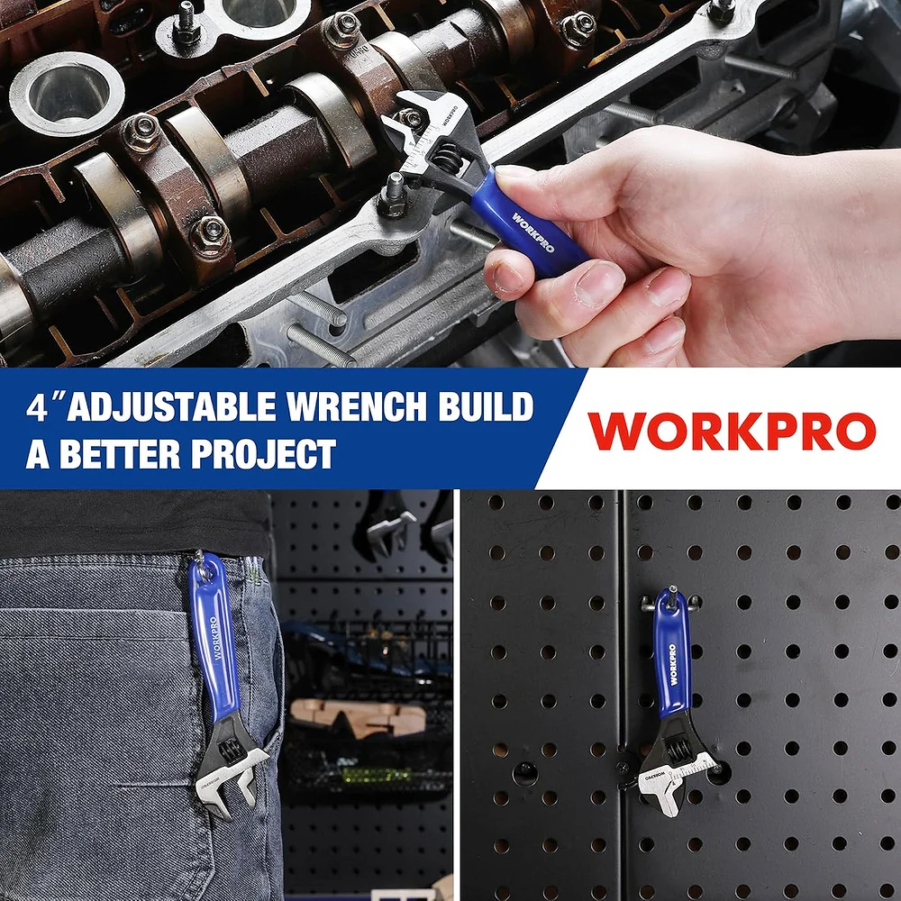 WORKPRO 4-Inch Mini Adjustable Wrench, Cr-V Steel Wide Jaw Black Oxide Wrench for Small Nuts, Metric & SAE Scales, for Home, Workshop and DIY - Image 9