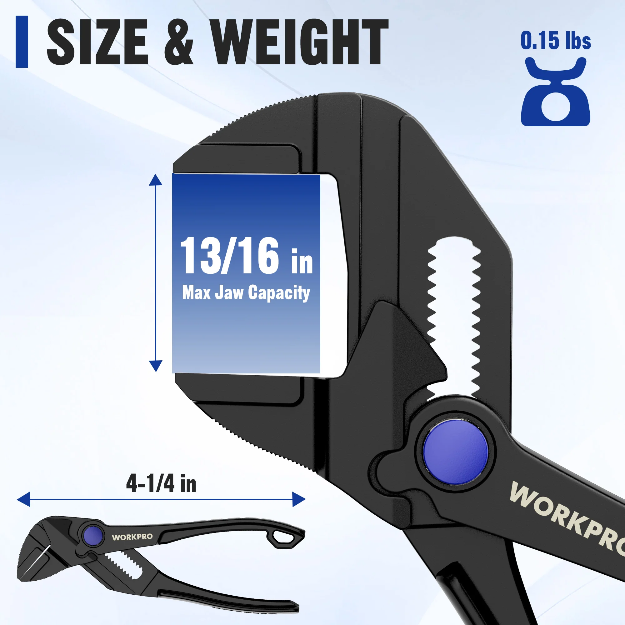 WORKPRO 4" Mini Adjustable Pliers Wrench, Parallel Jaws, Anti-Rust Coating, Compact Tool for Tight Spaces, Black - Image 2