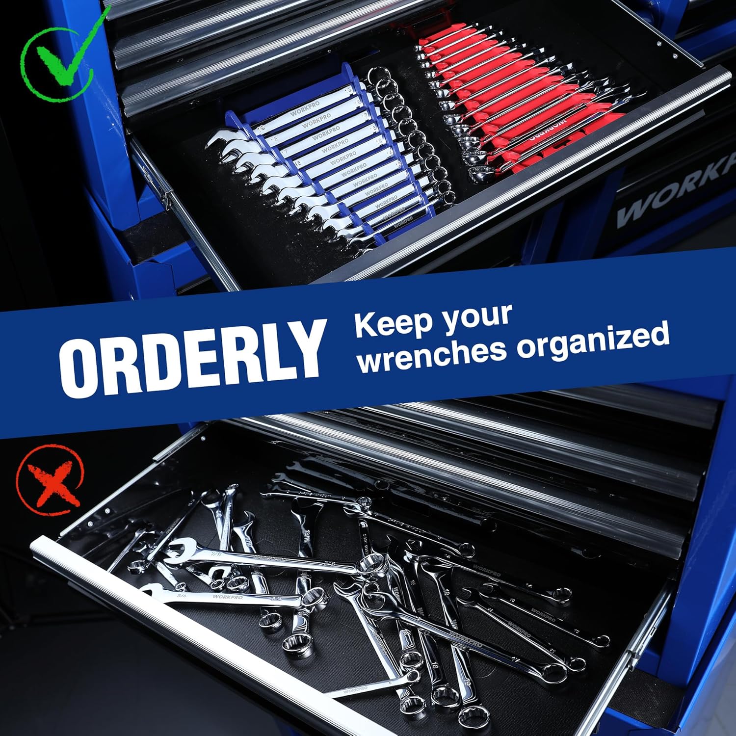 WORKPRO 4-Pack Magnetic Wrench Organizer, 12-Piece Wrench Holder Set for Tool Box Drawer Chest, SAE (1/4" - 15/16") and Metric (6 mm - 24 mm) - Image 7