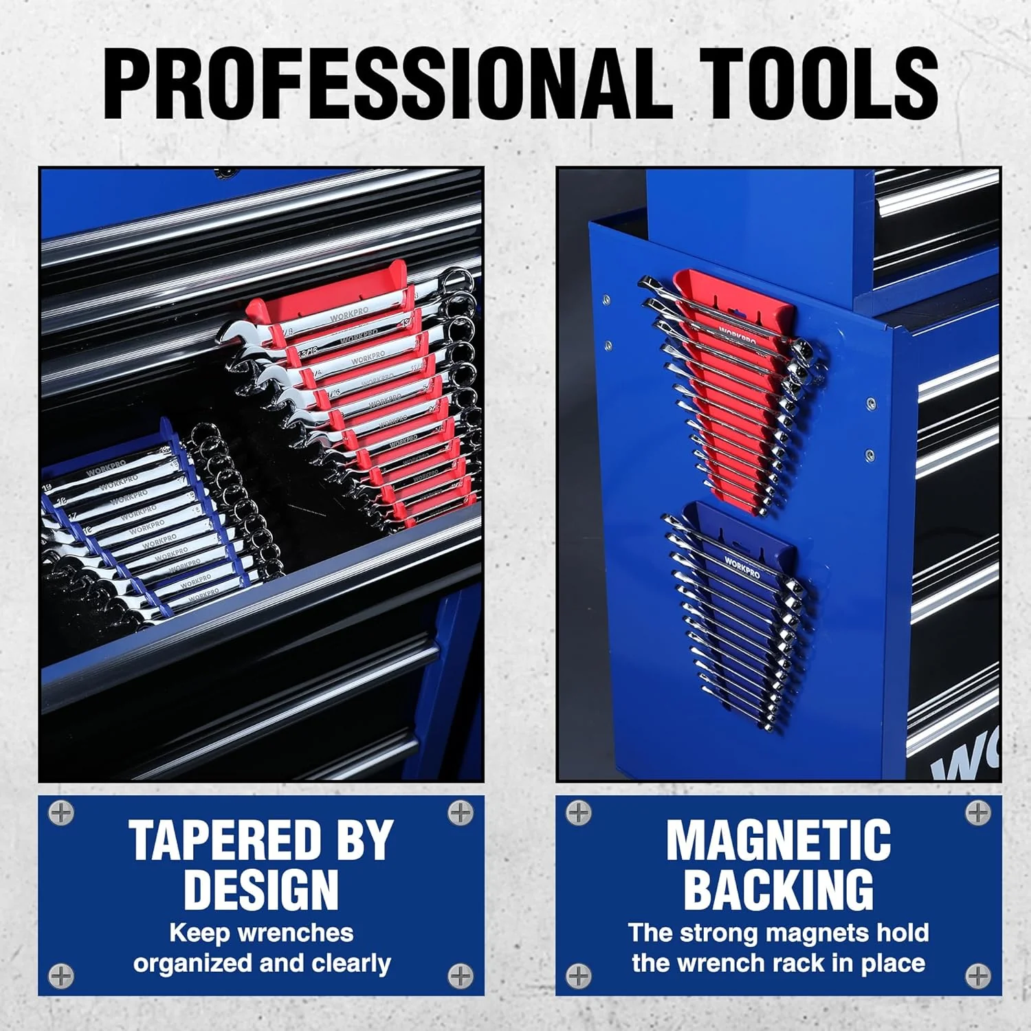 WORKPRO 4-Pack Magnetic Wrench Organizer, 12-Piece Wrench Holder Set for Tool Box Drawer Chest, SAE (1/4" - 15/16") and Metric (6 mm - 24 mm) - Image 8