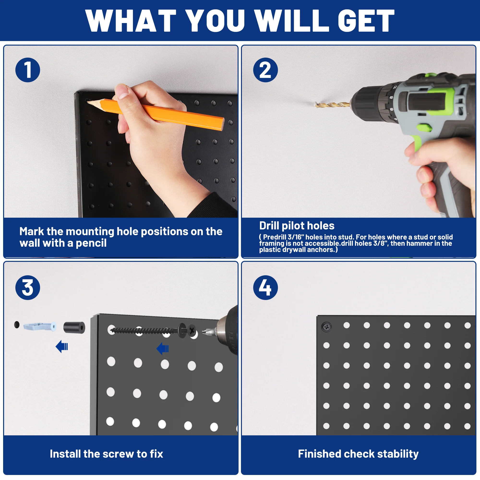 WORKPRO 4 Pack Metal Pegboard Panels - Image 7