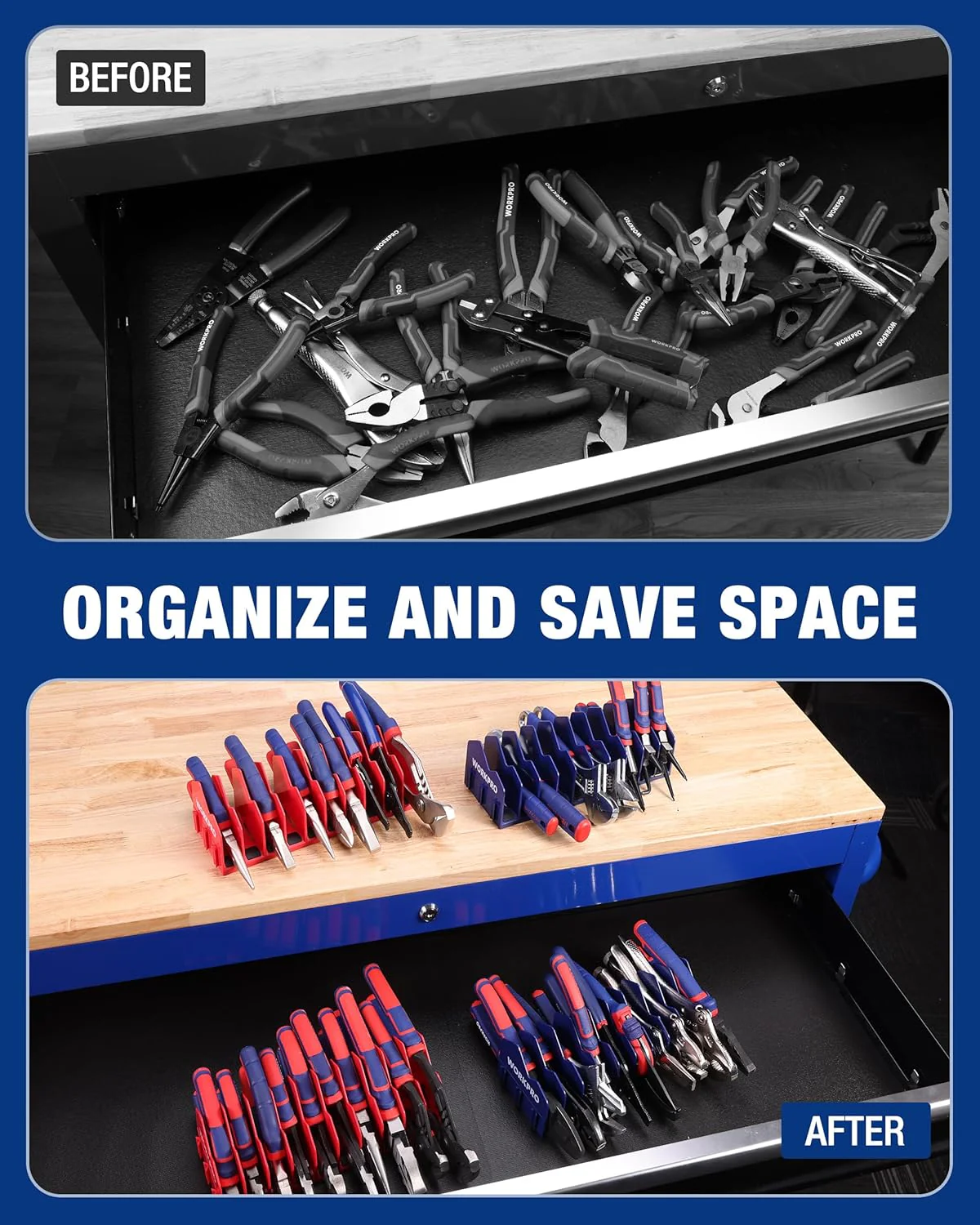 WORKPRO 4-Pack Plier Organizer Rack, Pliers Holder and Cutter Organizers with Non-Slip Rubber Base, 40-Slot Tool Box Organizer, Tool Drawer Organizer, Tool Storage, Plier Rack (Pliers Not Included) - Image 3