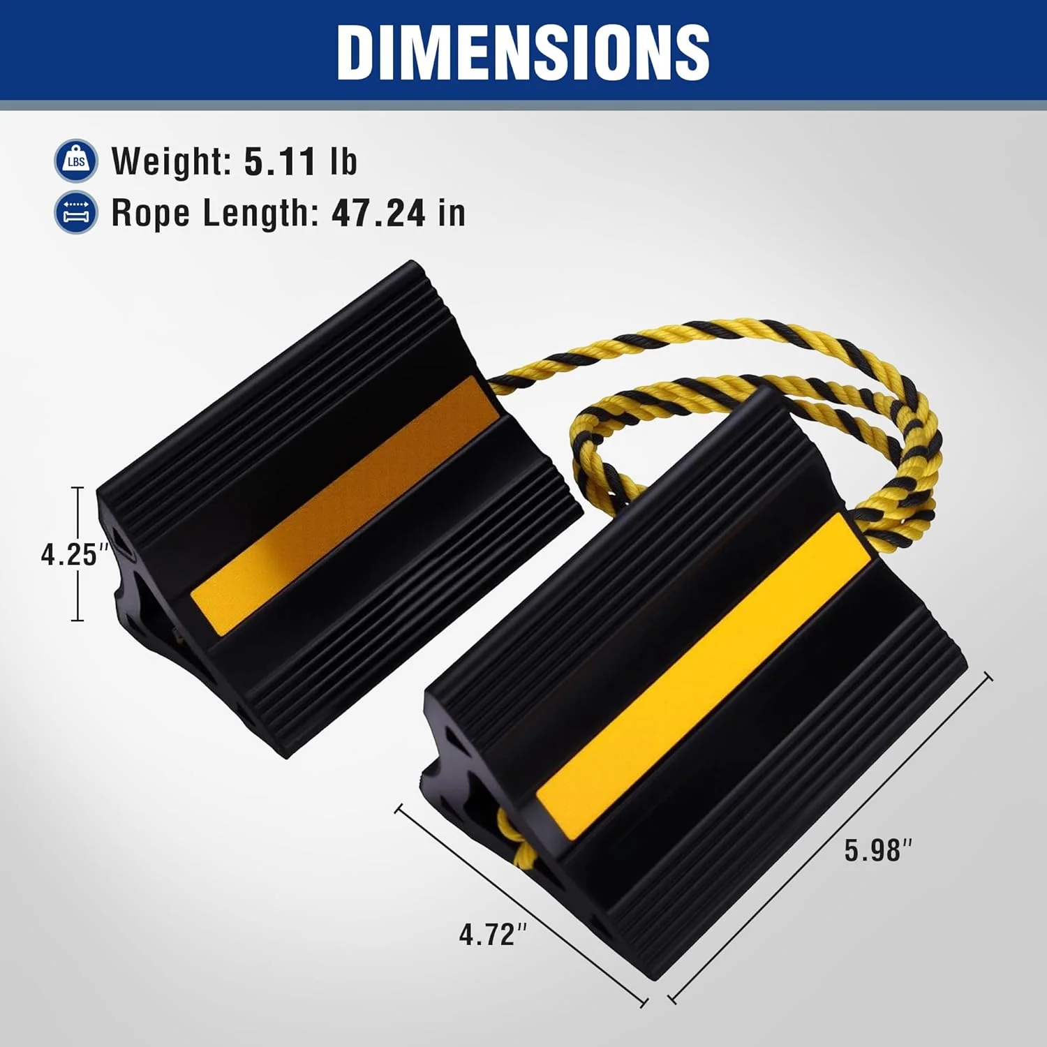 WORKPRO 4-Pack Rubber Wheel Chocks with Rope & 3 Reflective Strips, Heavy Duty Non-Slip Tire Stoppers for Cars, SUVs & Trailers, Rubber Wheel Wedges for Garage & Driveway - Image 6