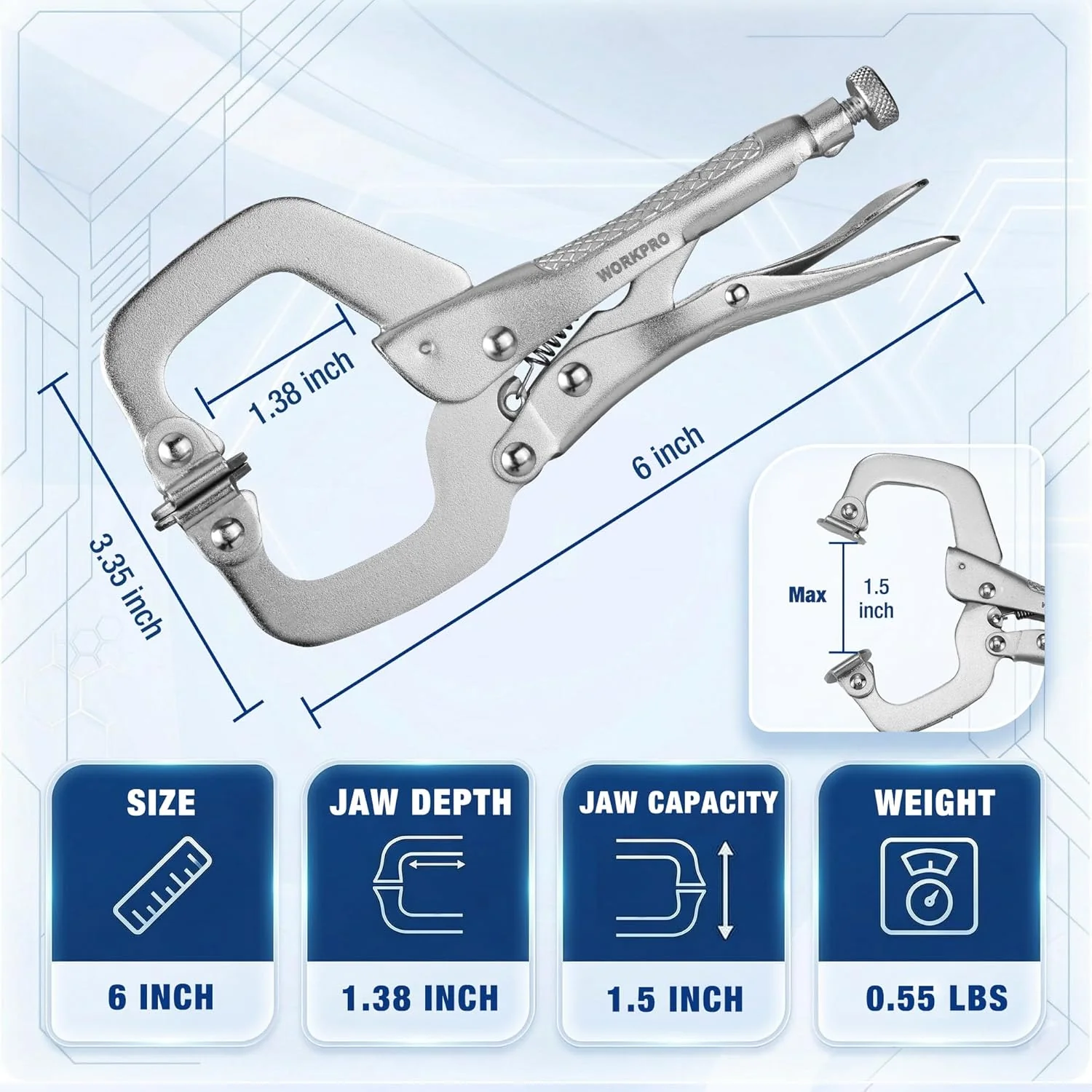WORKPRO 4-Piece 6" Locking C-Clamp with Swivel Pads Set, Heavy Duty Adjustable Vise Grip Pliers, 4 Pack Welding Clamp for Woodworking, Metalworking, Auto Repair and Home Workshop - Image 5