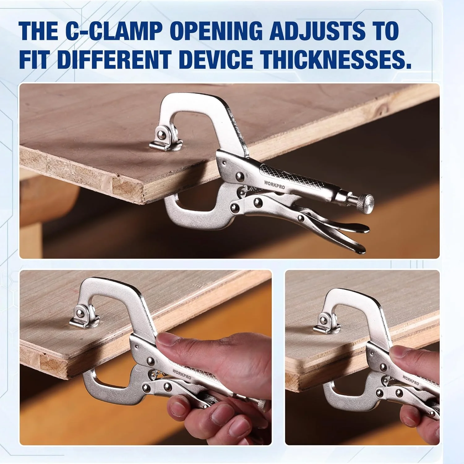 WORKPRO 4-Piece 6" Locking C-Clamp with Swivel Pads Set, Heavy Duty Adjustable Vise Grip Pliers, 4 Pack Welding Clamp for Woodworking, Metalworking, Auto Repair and Home Workshop - Image 6