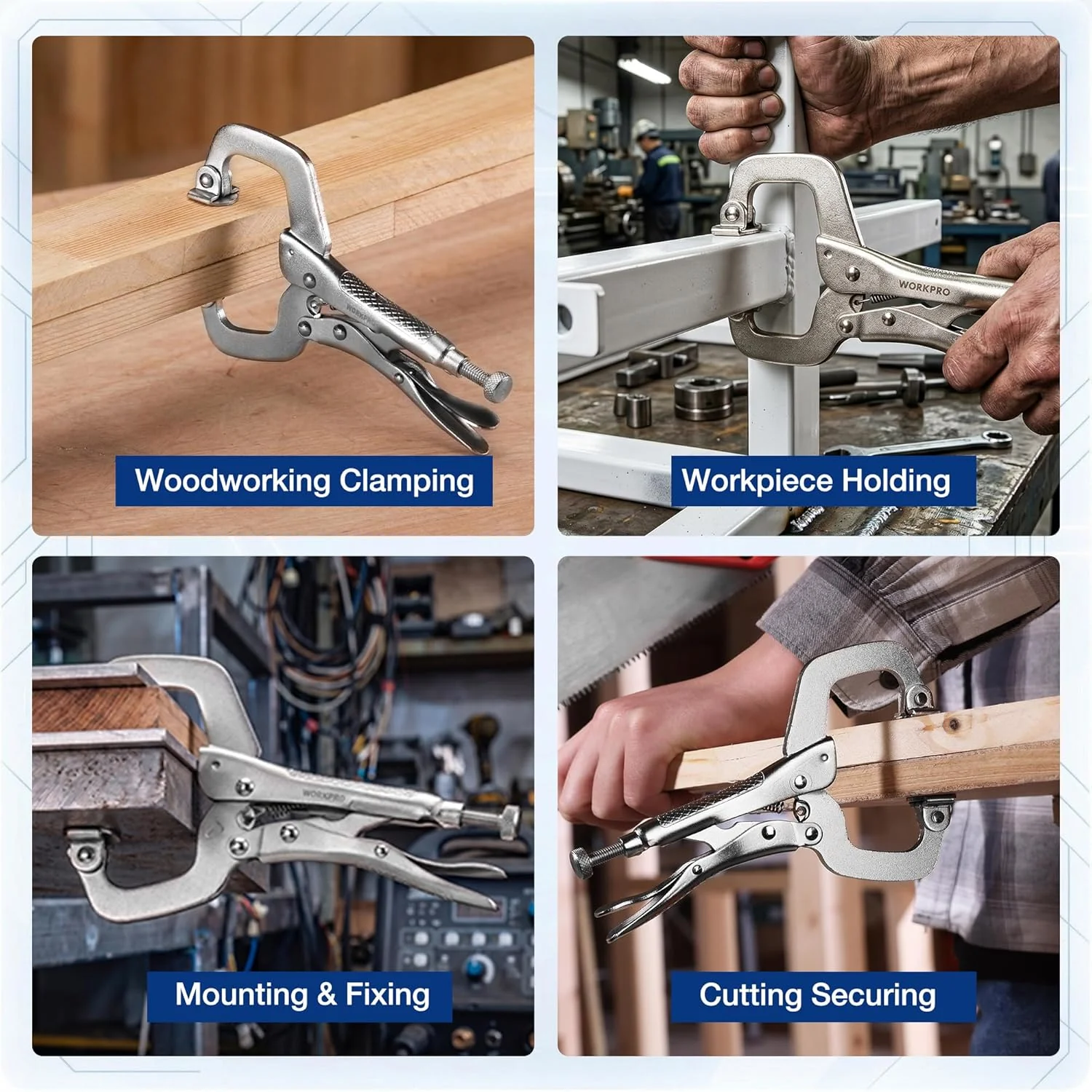WORKPRO 4-Piece 6" Locking C-Clamp with Swivel Pads Set, Heavy Duty Adjustable Vise Grip Pliers, 4 Pack Welding Clamp for Woodworking, Metalworking, Auto Repair and Home Workshop - Image 7