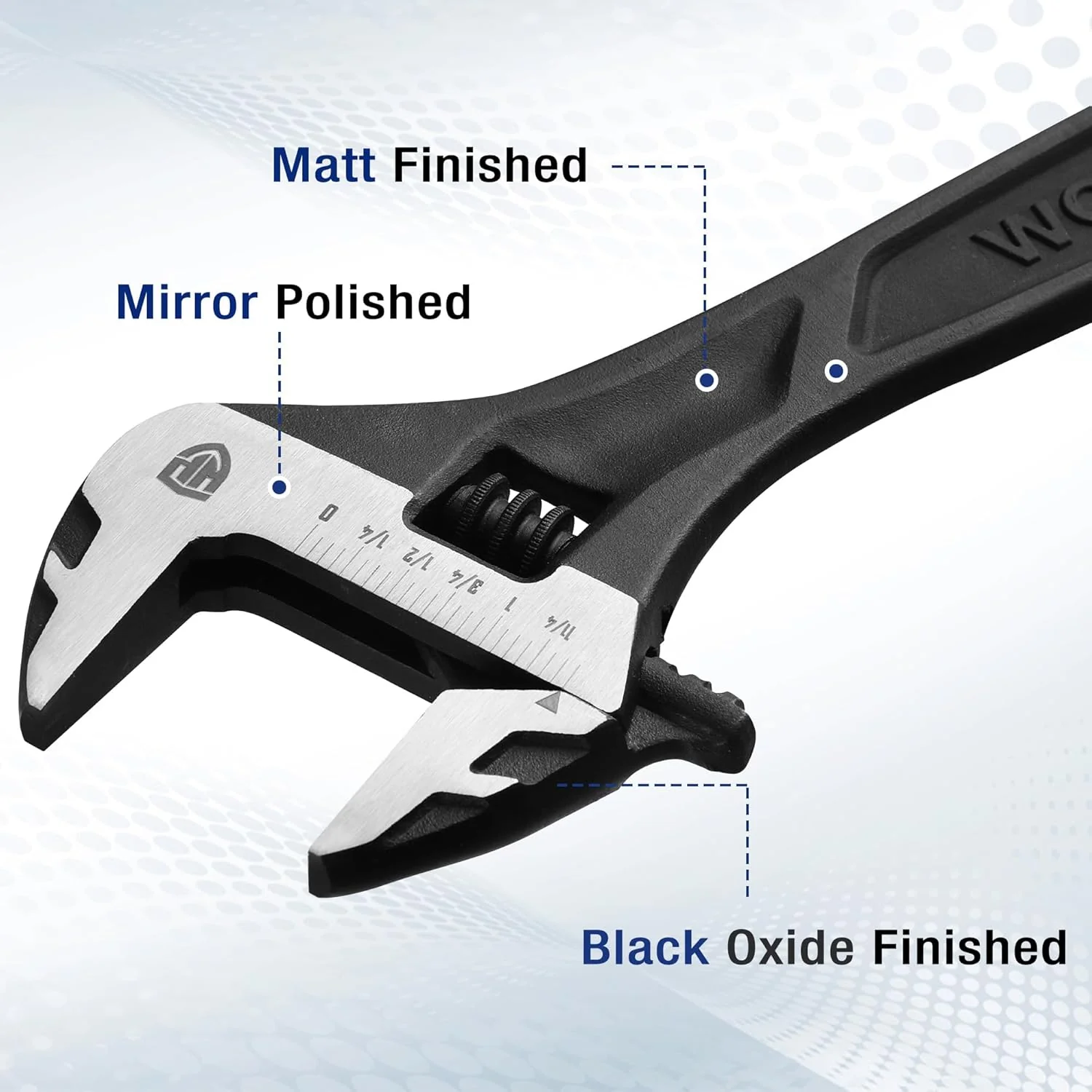 WORKPRO 4-piece Adjustable Wrench Set, 6-inch, 8-inch, 10-inch, 12-inch, Cr-V Steel, Corrosion-Resistant Black Oxide Finish for Automotive Plumbing and Household Repairs - Image 4