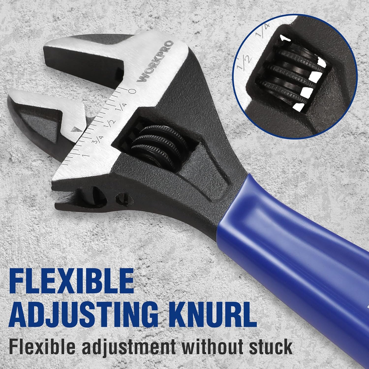 WORKPRO 4-piece Adjustable Wrench Set, 6-Inch & 8-Inch & 10-Inch & 12-Inch Wrenches, Wide Jaw Black Oxide Wrench, Metric & SAE Scales, Cr-V Steel, for Home, Garage, Workshop - Image 4