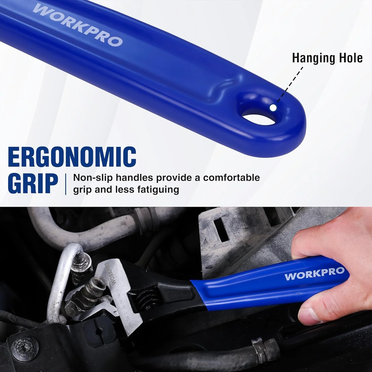 WORKPRO 4-piece Adjustable Wrench Set, 6-Inch & 8-Inch & 10-Inch & 12-Inch Wrenches, Wide Jaw Black Oxide Wrench, Metric & SAE Scales, Cr-V Steel, for Home, Garage, Workshop - Image 6