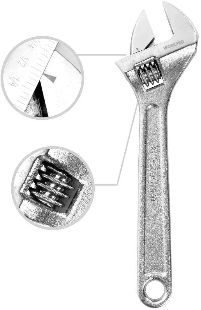 WORKPRO 4 Pcs Adjustable Wrench Forged Heat Treated Chrome-plated Set - Image 3