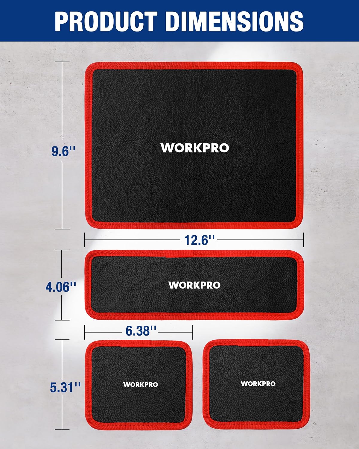 WORKPRO 4-Piece Magnetic Tool Mat, Flexible Magnetic Tool Holder Tray with Durable PVC Surface for Garage, Workshop and Auto Repair (6.4 x 5.3/12.6 x4.1/12.6 x9.6 in) - Image 2