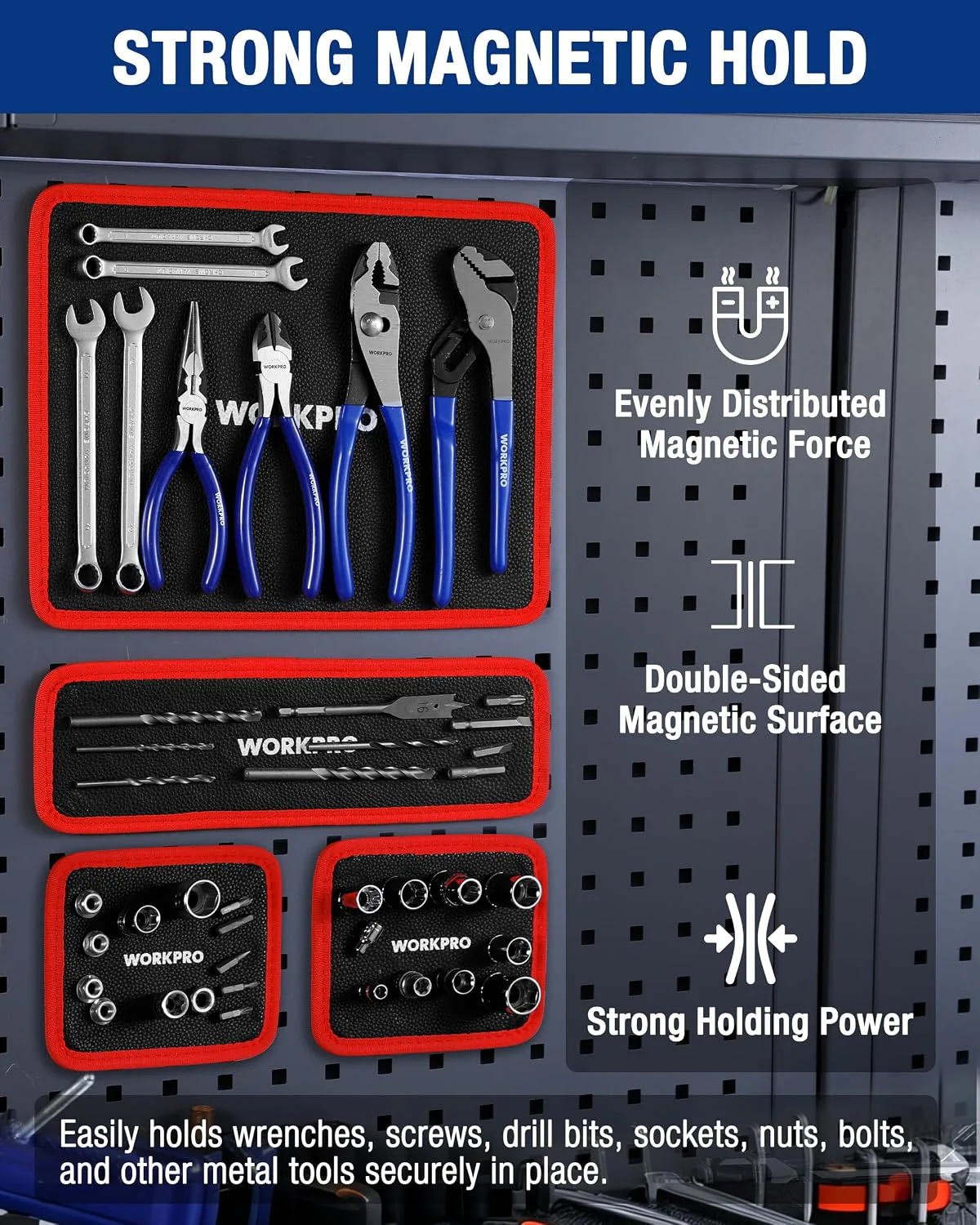 WORKPRO 4-Piece Magnetic Tool Mat, Flexible Magnetic Tool Holder Tray with Durable PVC Surface for Garage, Workshop and Auto Repair (6.4 x 5.3/12.6 x4.1/12.6 x9.6 in) - Image 3