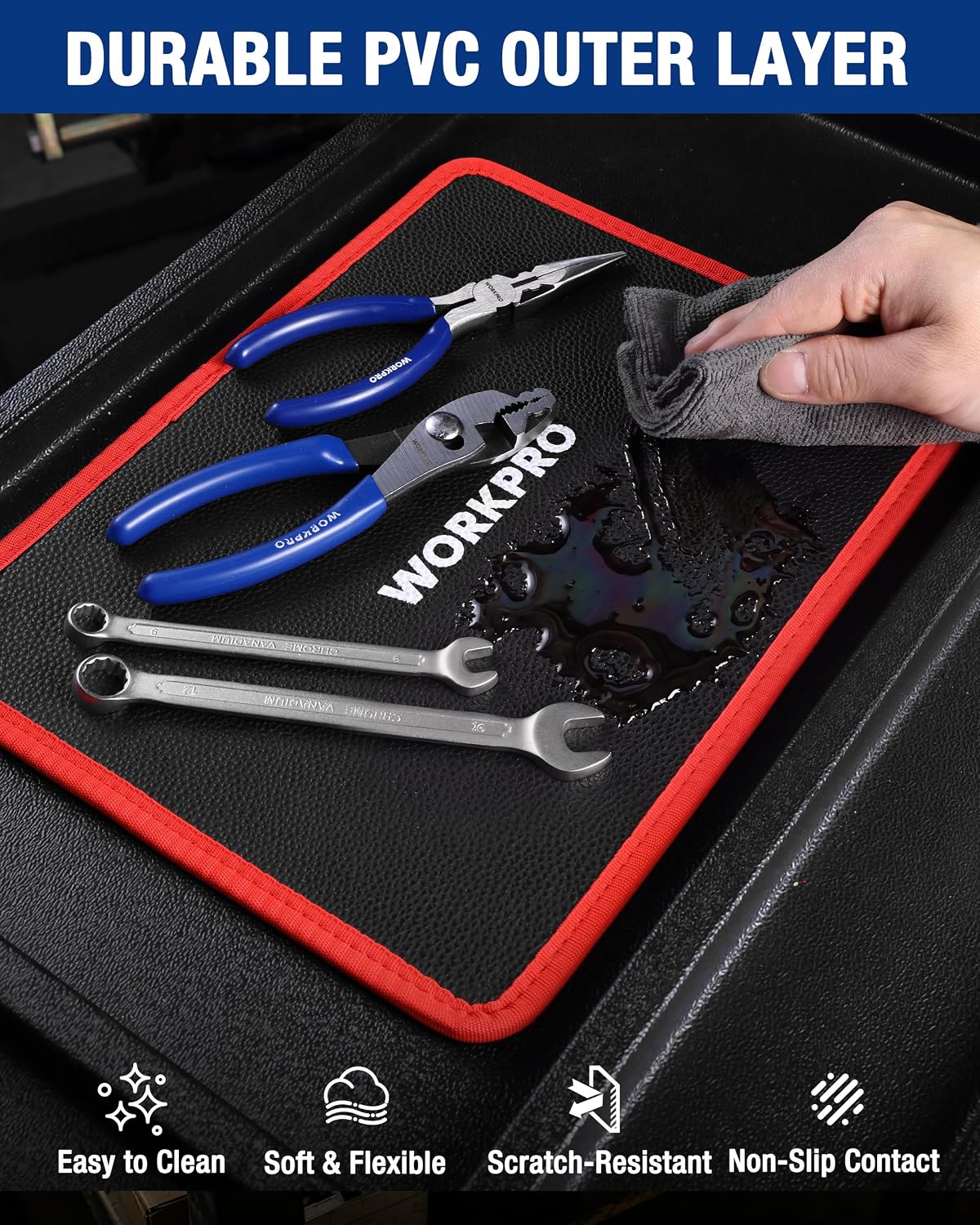 WORKPRO 4-Piece Magnetic Tool Mat, Flexible Magnetic Tool Holder Tray with Durable PVC Surface for Garage, Workshop and Auto Repair (6.4 x 5.3/12.6 x4.1/12.6 x9.6 in) - Image 5