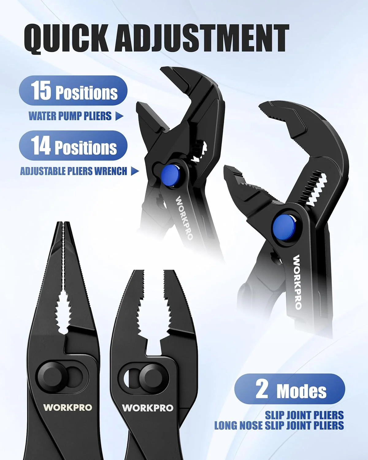 WORKPRO 4-Piece Mini Pliers Set with Pouch, Includes 4-Inch Plier Wrench & Slip Joint & Water Pump Pliers & 4.5-Inch Long Nose Slip Joint Plier, Adjustable Pliers/Pocket Plier/EDC Tool Gift for Man - Image 4
