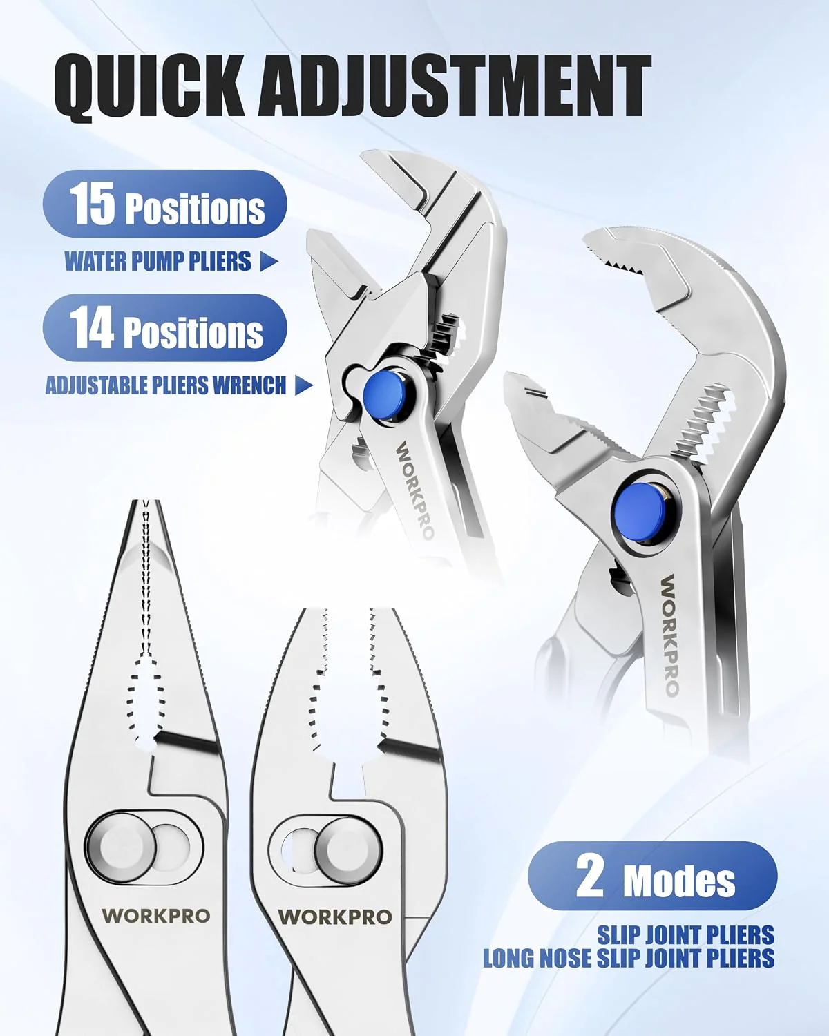 WORKPRO 4-Piece Mini Pliers Set with Pouch, Includes 4-Inch Plier Wrench & Slip Joint & Water Pump Pliers & 4.5-Inch Long Nose Slip Joint Plier, Adjustable Pliers/Pocket Plier/EDC Tool Gift for Man - Image 8