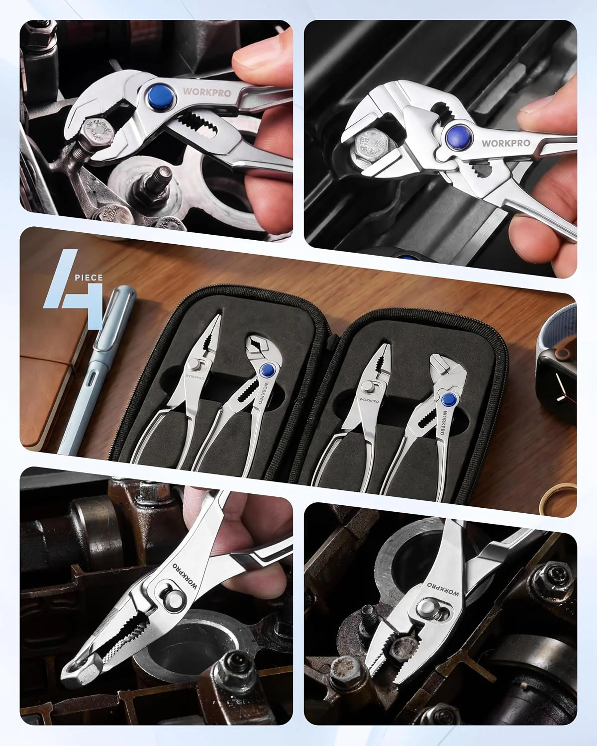 WORKPRO 4-Piece Mini Pliers Set with Pouch, Includes 4-Inch Plier Wrench & Slip Joint & Water Pump Pliers & 4.5-Inch Long Nose Slip Joint Plier, Adjustable Pliers/Pocket Plier/EDC Tool Gift for Man - Image 9