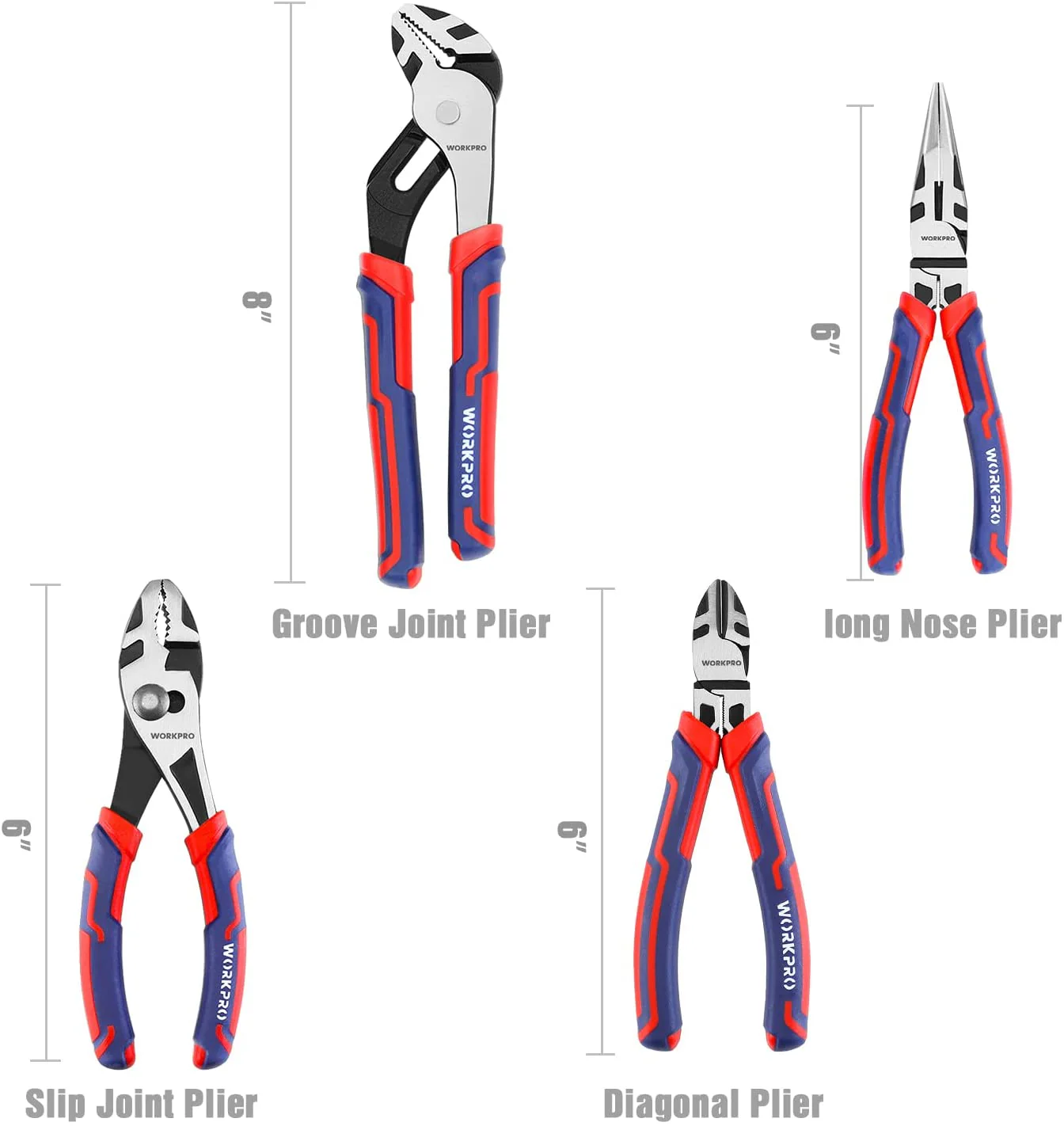 WORKPRO 4 Pcs Premium CR-V Construction Pliers Tool Sets - Image 2