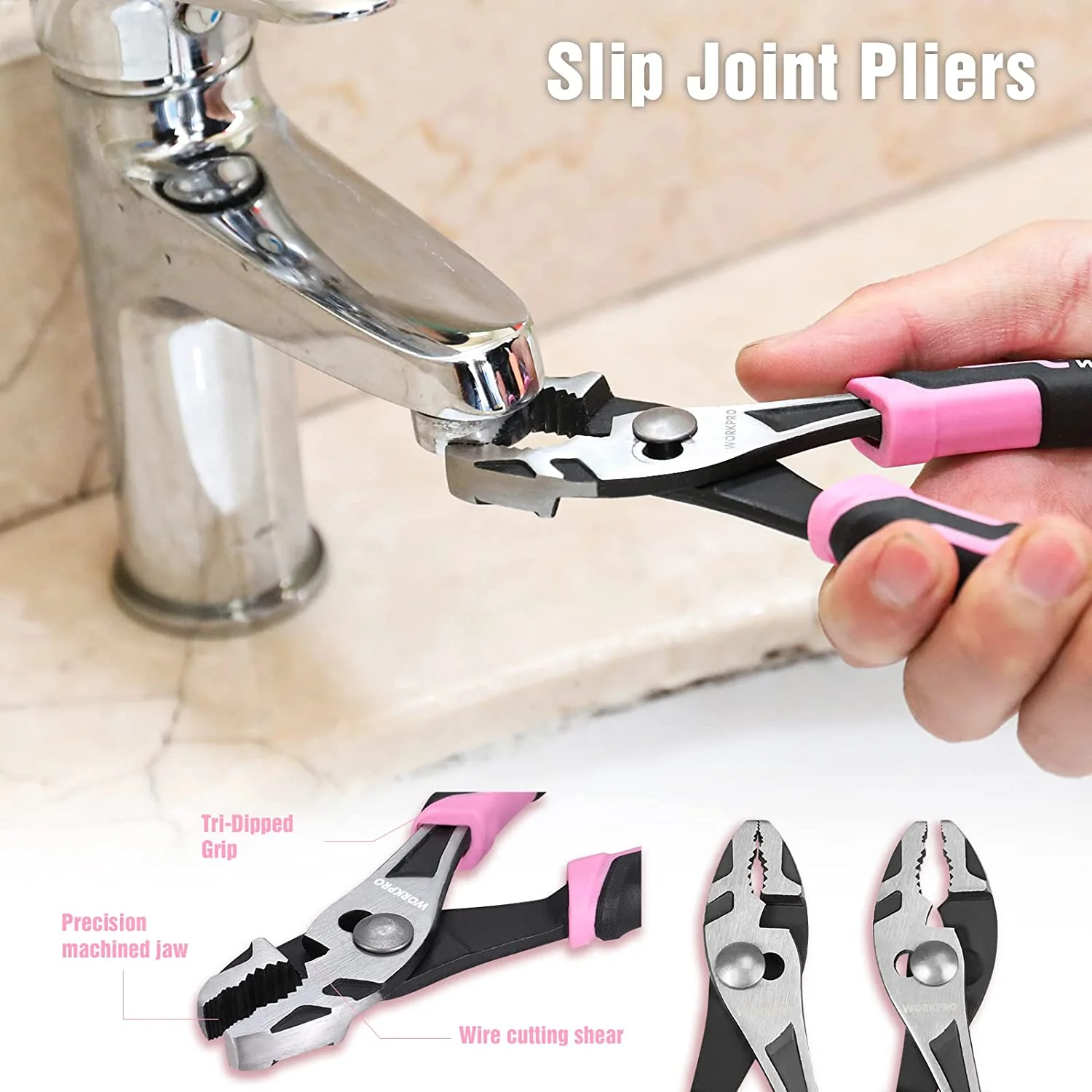 WORKPRO Pink 4 Pcs Pliers Set - Pink Ribbon - Image 4