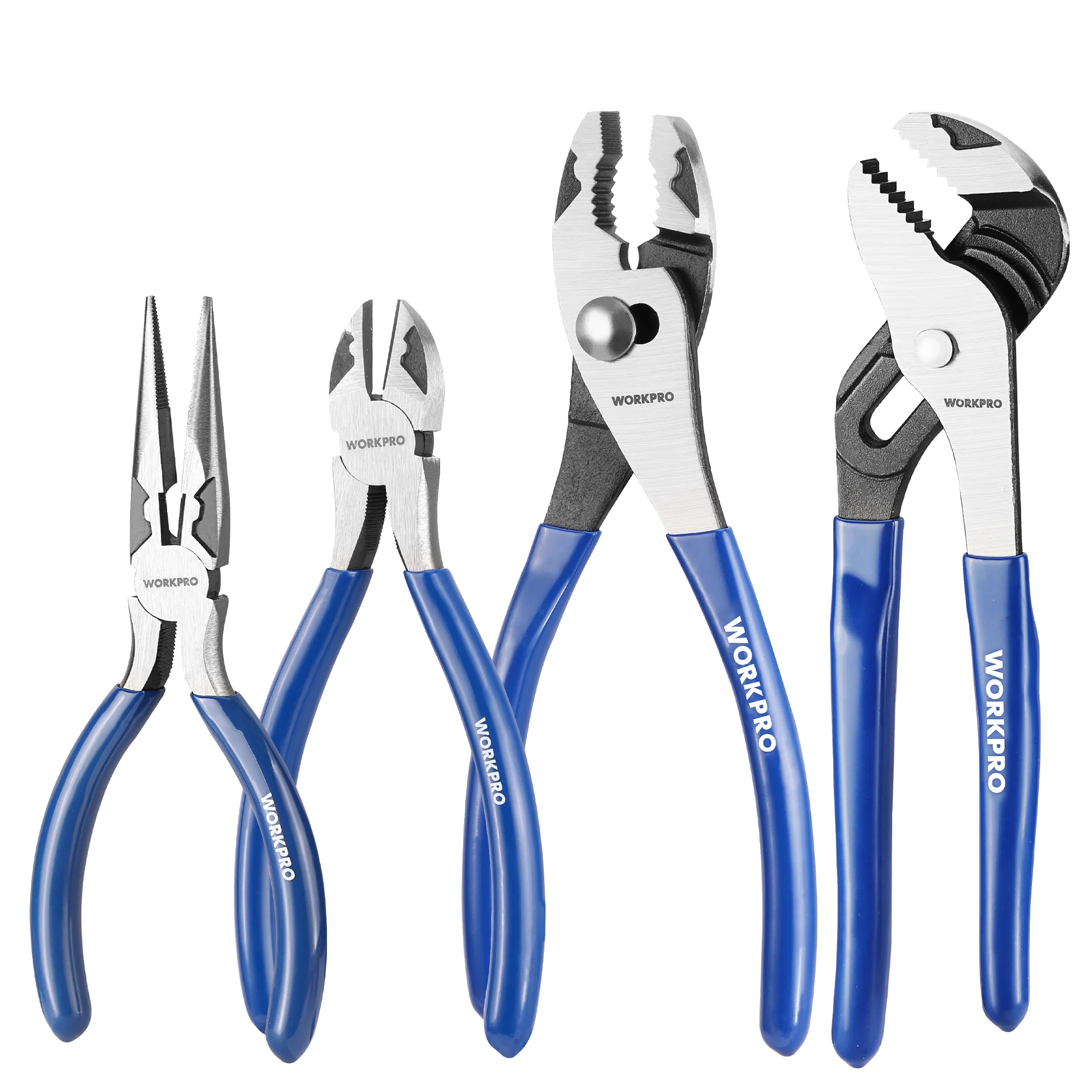 WORKPRO 4-Piece Pliers Tool Kit with Soft Handle Includes 6”Needle Plier,6”Diagonal Plier,8”Slip Joint Plier,8”Groove Plier,for Home Repairing,Plumbing,Electronic Devices & Making Crafts - Image 2