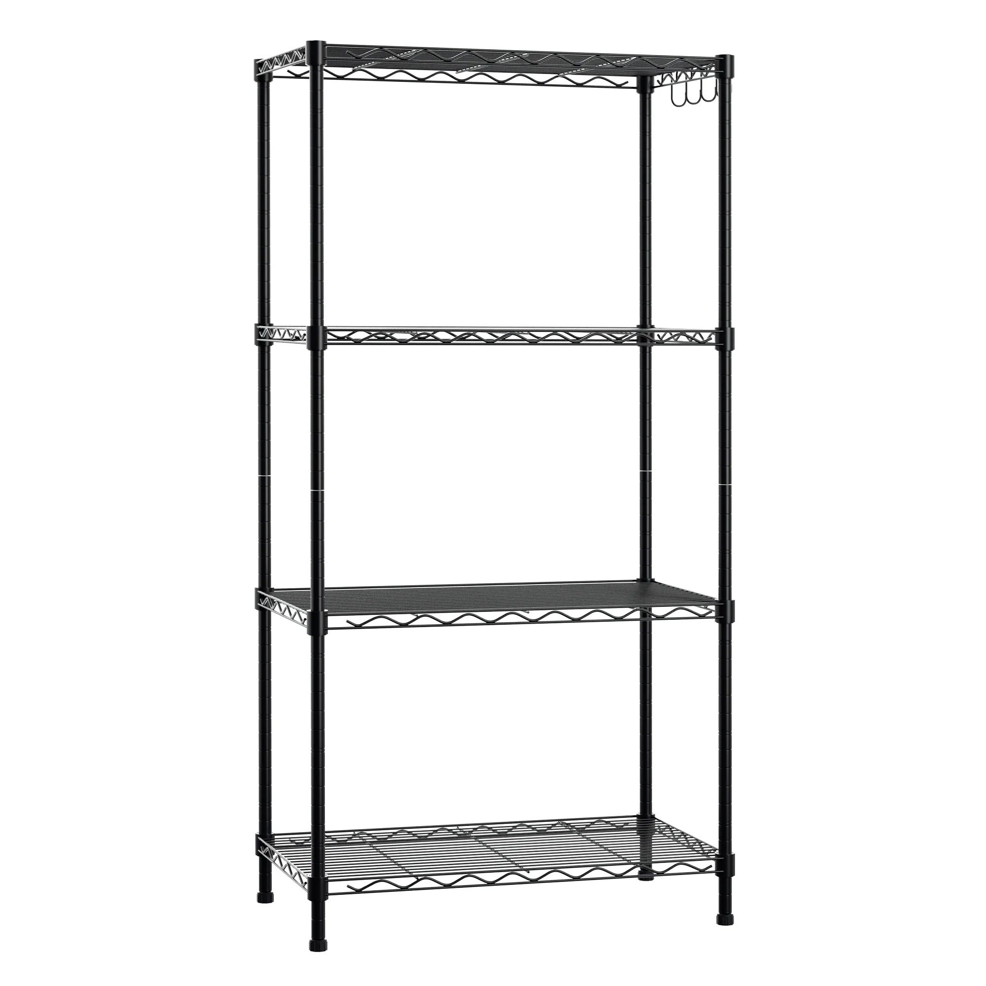 WORKPRO 4 Tier Adjustable Metal Storage Shelves with Hooks for Pantry Closet Kitchen Basement - 24" W x 14" D x 48" H