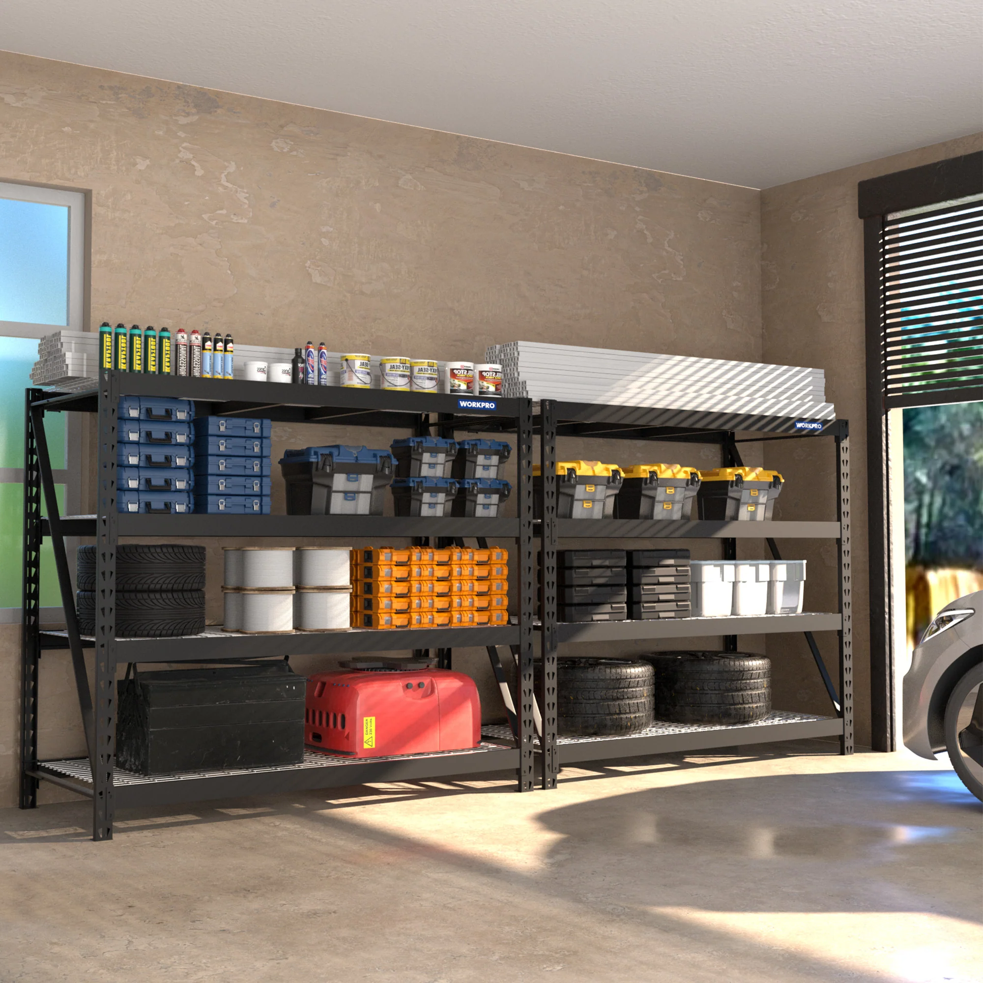 WORKPRO 4-Tier Metal Garage Shelving Unit, 68"W x 24"D x 65"H, 7200 LBS Capacity, Heavy Duty Industrial Adjustable Shelves - Image 10