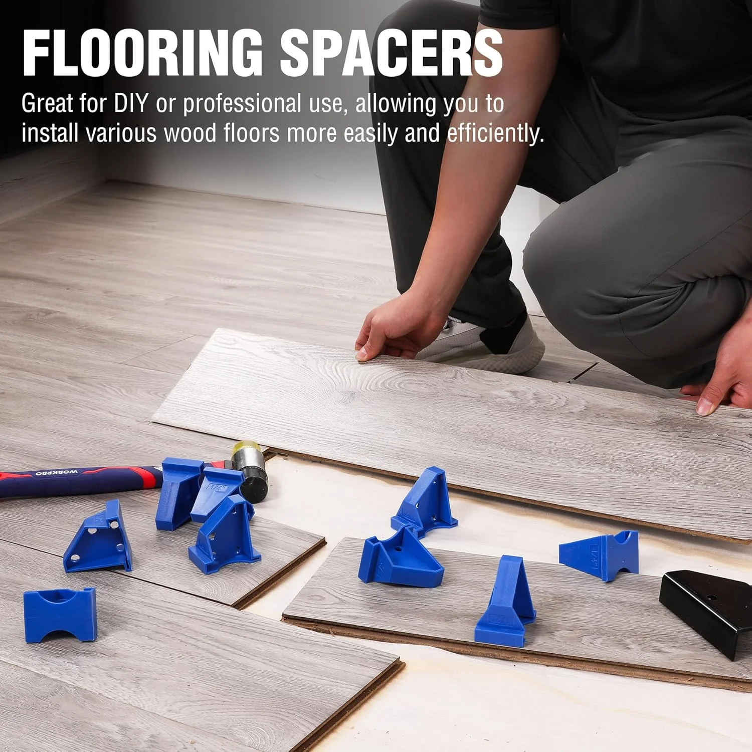 WORKPRO 40-Pack Floor Spacers, 2 in 1 Laminate Flooring Spacers with 1/2" & 1/4" Gaps, Wood Floor Install Tool for Laminate, Vinyl Plank, Tiles, Hardwood, Floating Flooring - Image 4